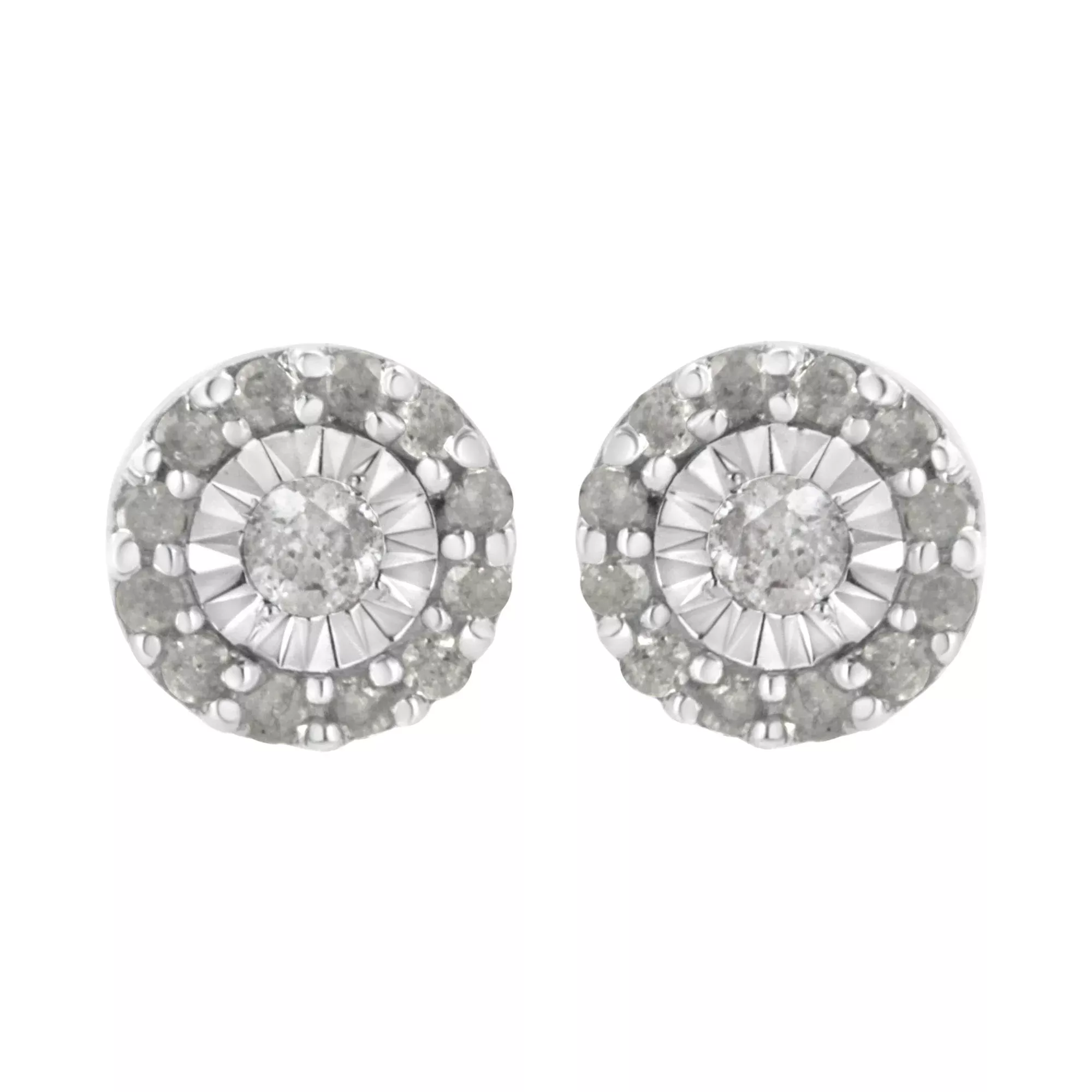 .925 Sterling Silver 1/2 cttw Miracle-Set Round Diamond Halo Stud Earrings (I-J Clarity, I3 Color)