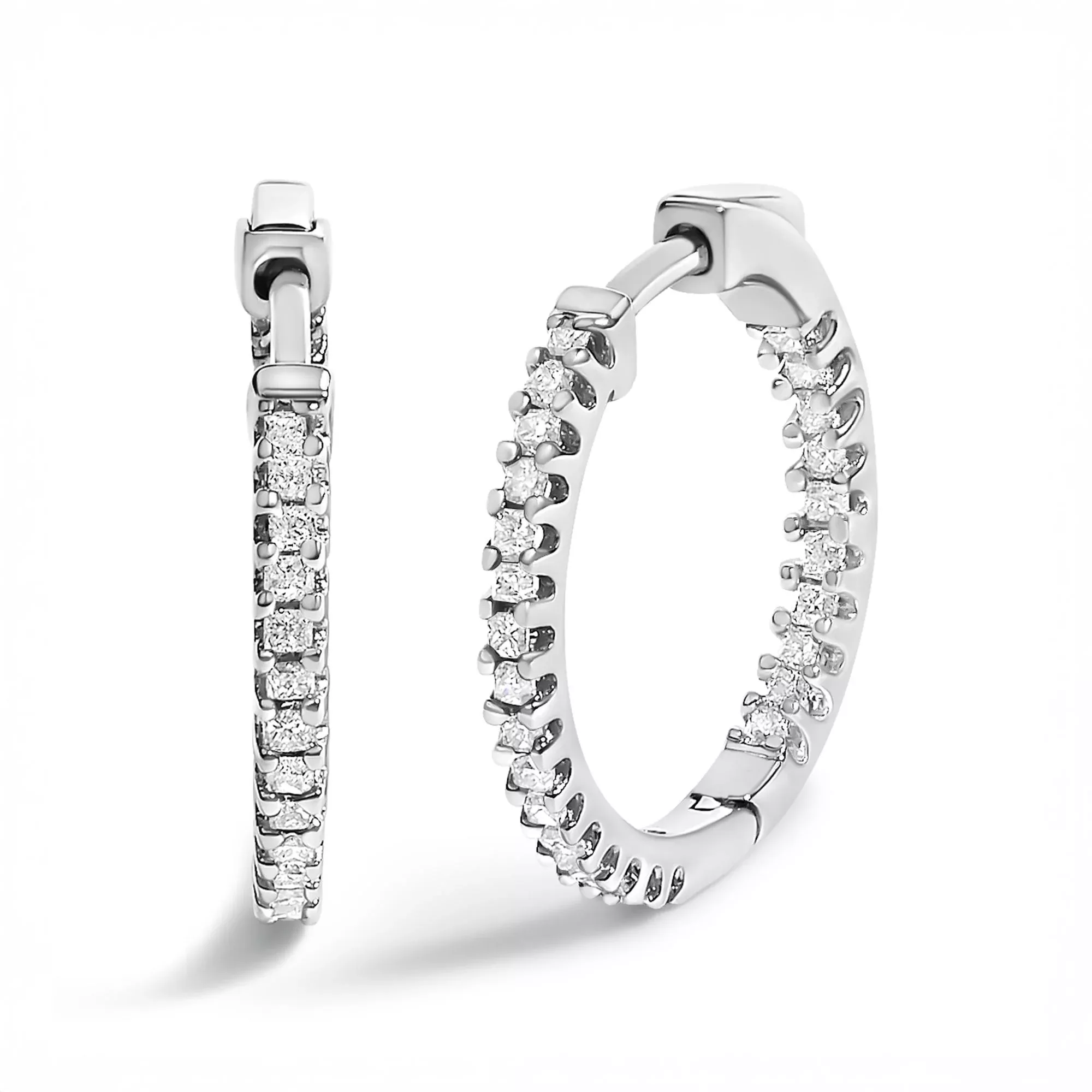 .925 Sterling Silver 1/2 Cttw Princess Diamond Inside Out Hoop Earrings (G-H Color, VS2-SI1 Clarity)
