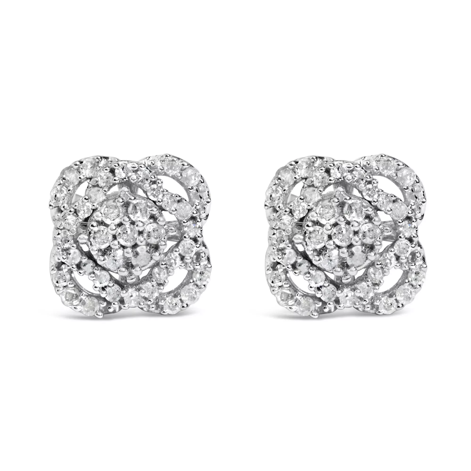 .925 Sterling Silver 1/2 cttw Round-cut Diamond Floral Cluster and Halo Stud Earring (I-J Color, I3 Clarity)