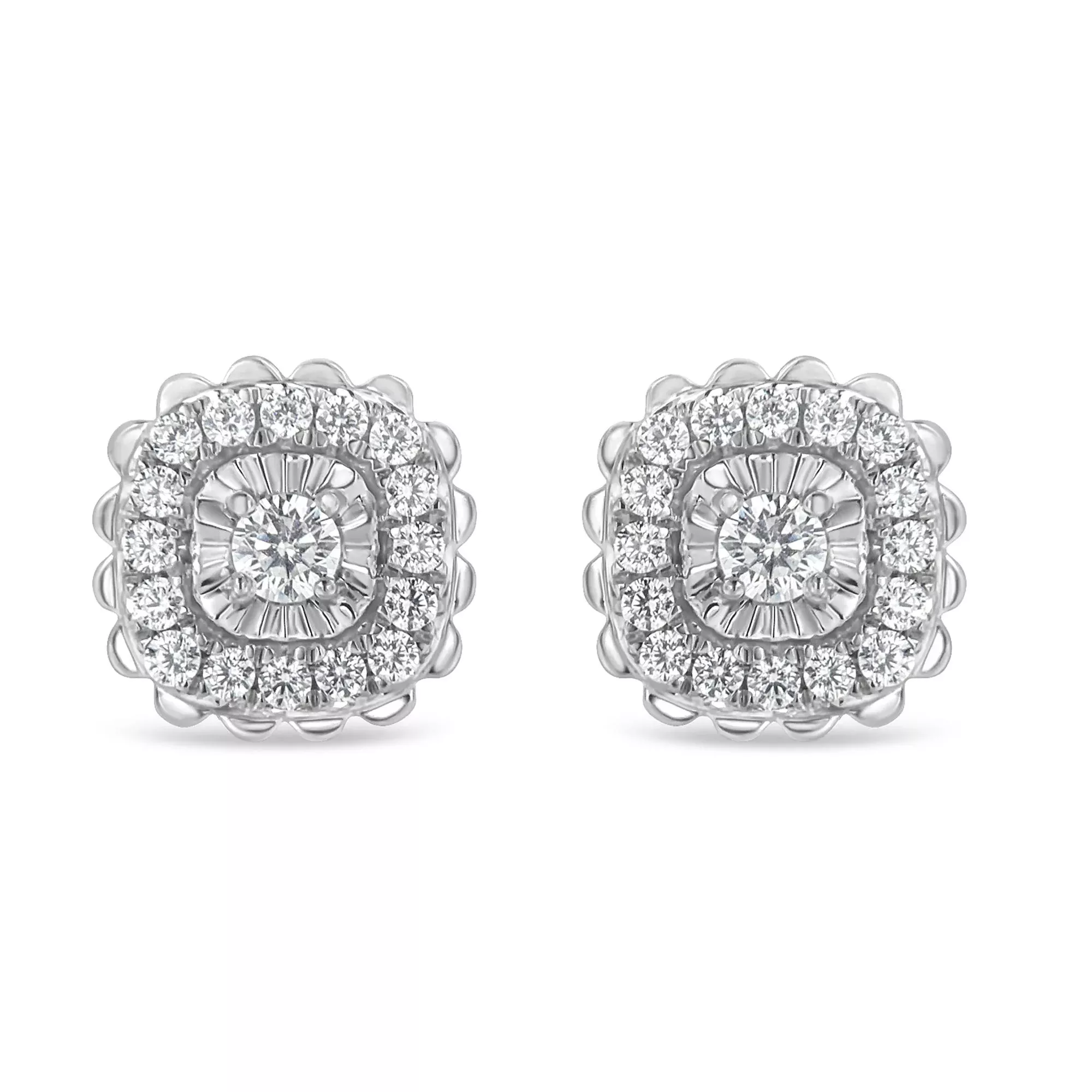 .925 Sterling Silver 1/2 Cttw Round-Cut Diamond Halo Cluster Stud Earring (I-J Color, I2-I3 Clarity)