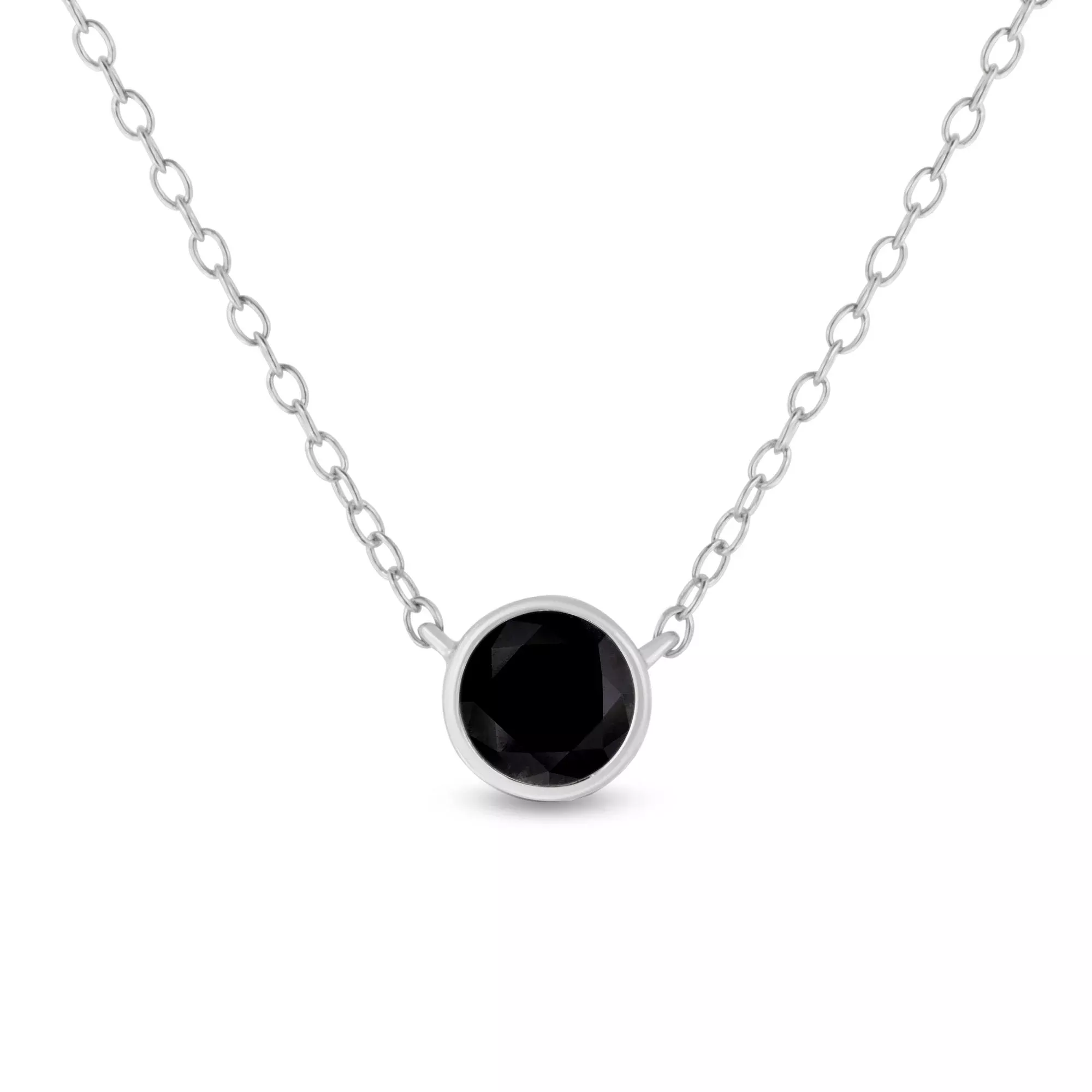 .925 Sterling Silver 1/3 Cttw Bezel-Set Treated Black Diamond Solitaire 18" Pendant Necklace (Black Color, I1-I2 Clarity)