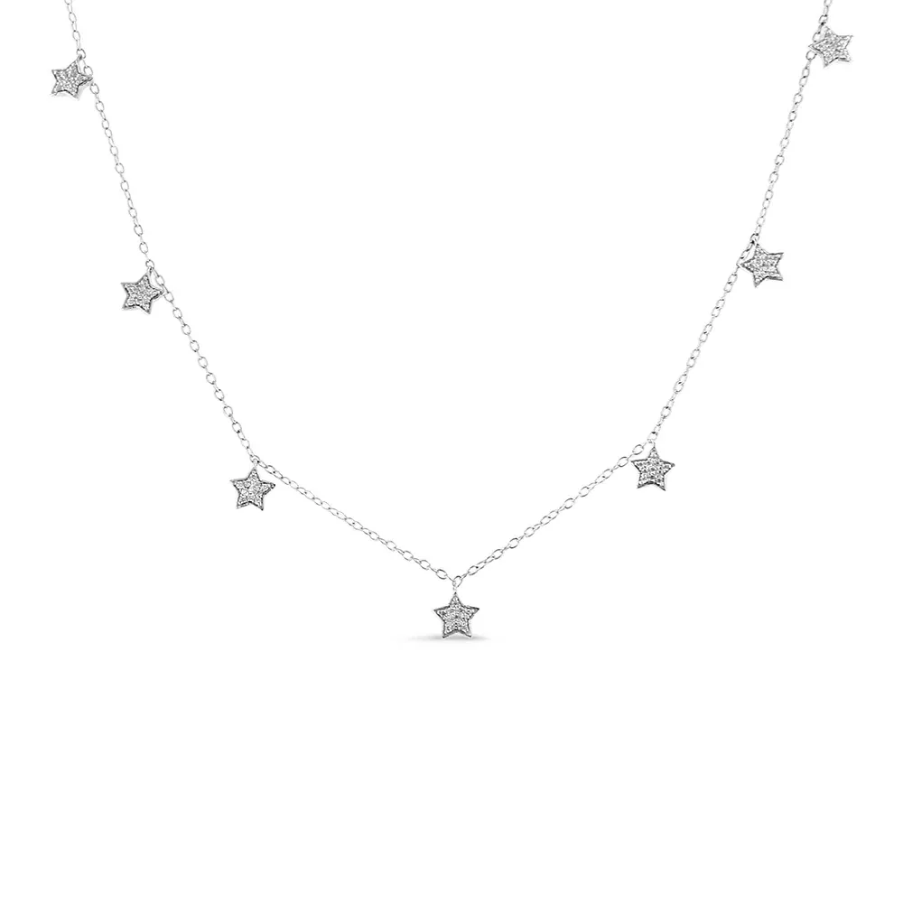 .925 Sterling Silver 1/3 Cttw Diamond Multi-Star Dangle Droplet Charm Pendant 18" Necklace (I1-I2 Clarity, H-I Color)