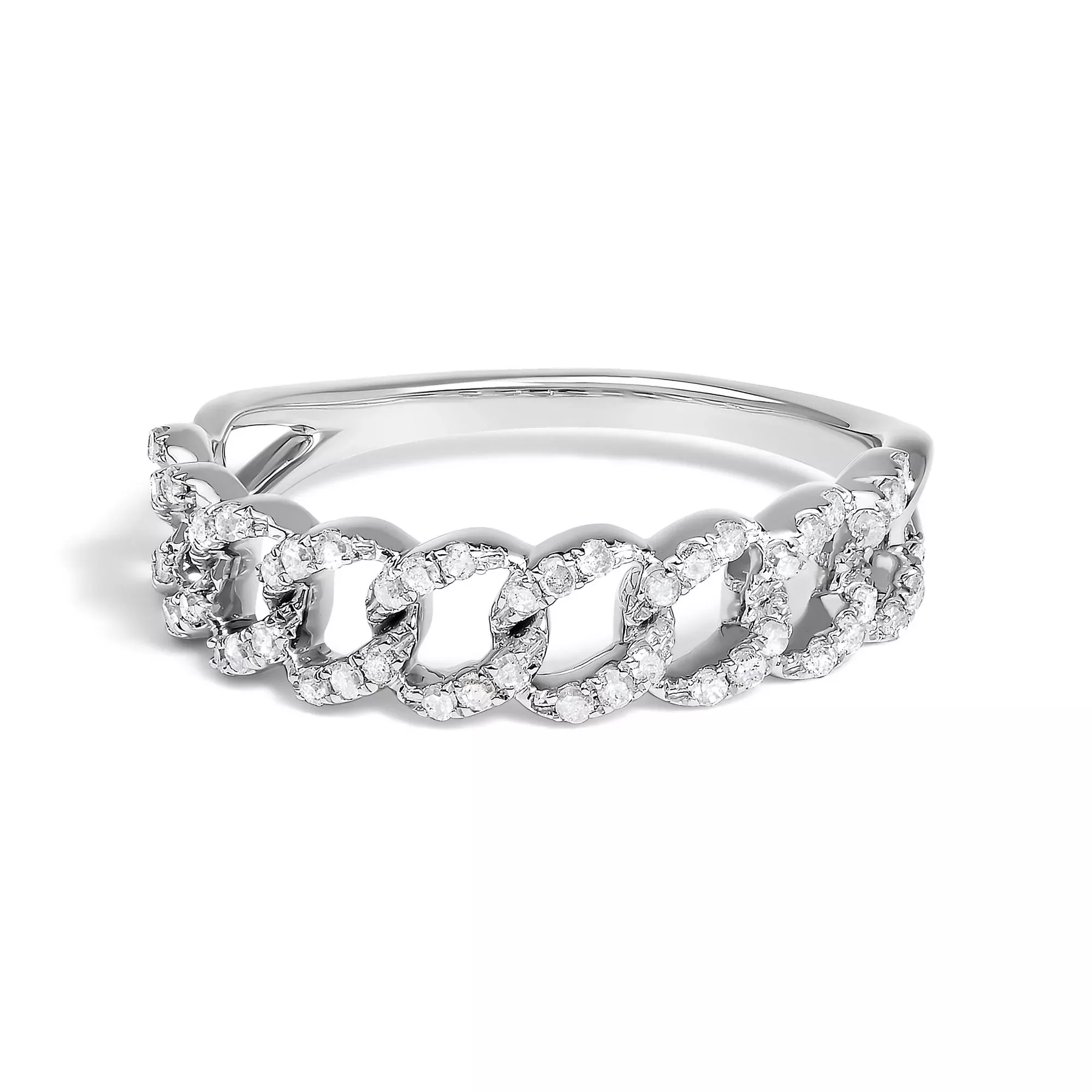 .925 Sterling Silver 1/4 Cttw Diamond Curb Link Band Ring