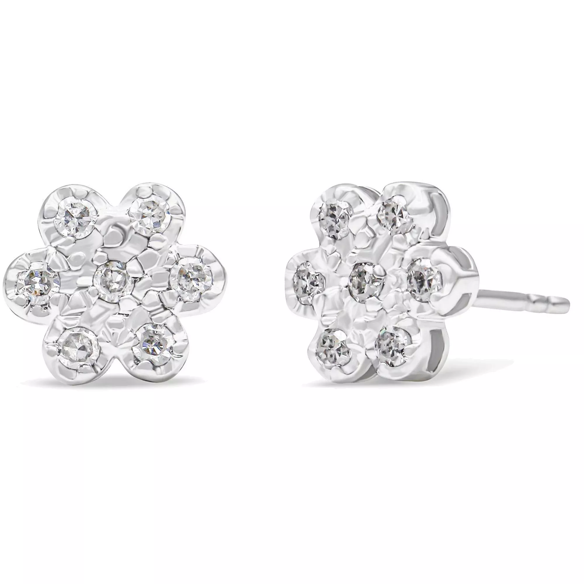 .925 Sterling Silver 1/4 Cttw Diamond Floral Cluster Stud Earring (I-J Color, I2-I3 Clarity)