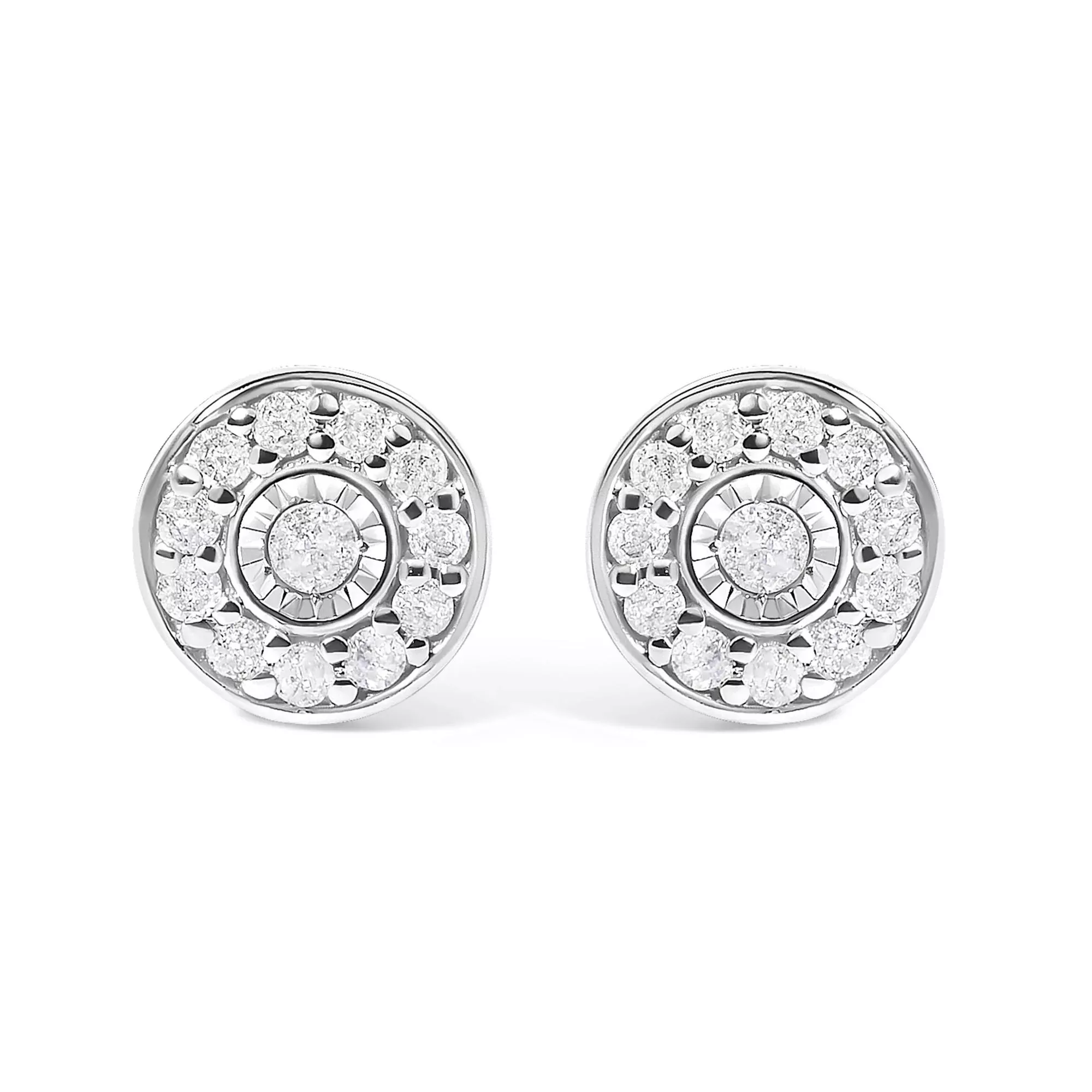 .925 Sterling Silver 1/4 Cttw Diamond Miracle Set Solitaire with Halo Stud Earrings
