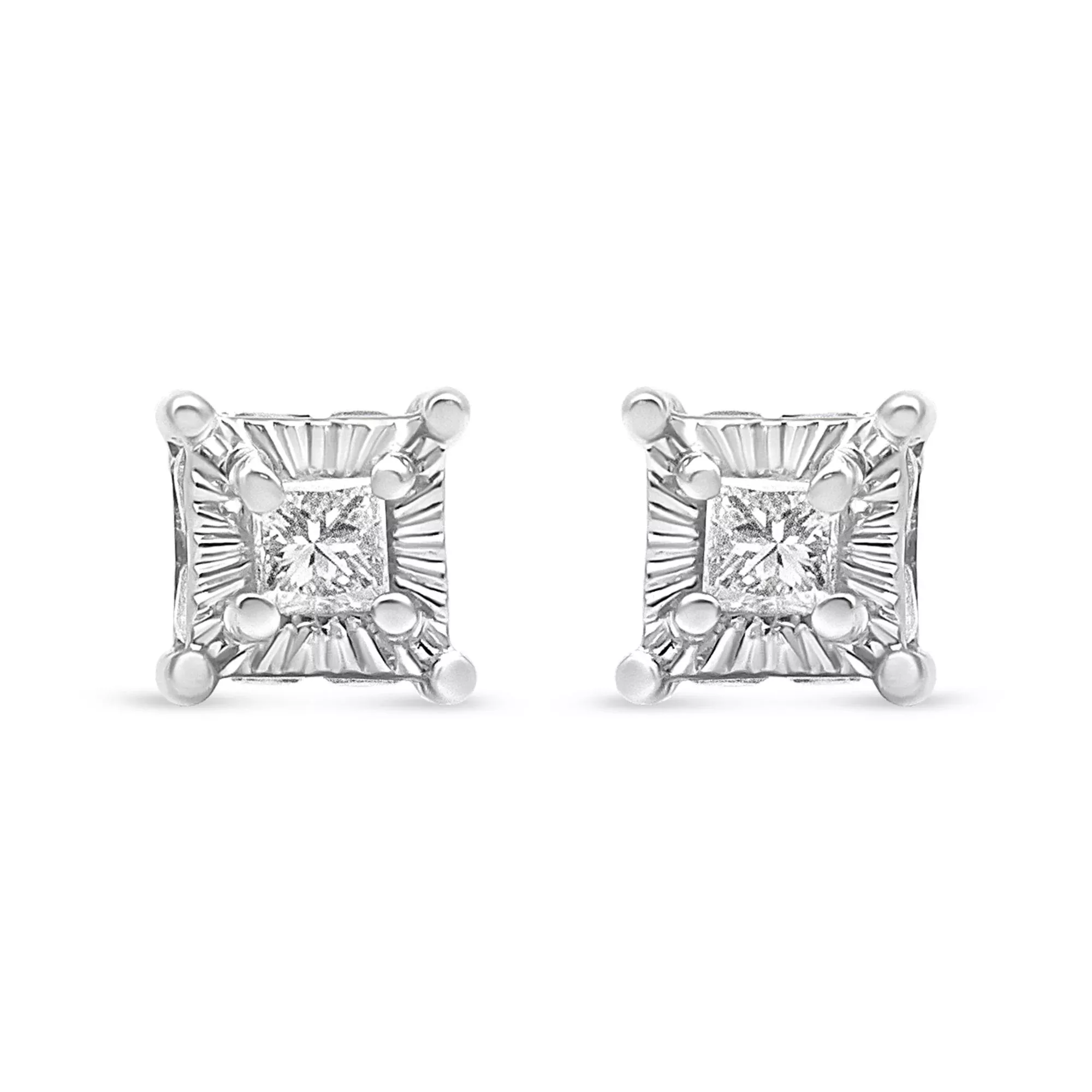 .925 Sterling Silver 1/4 Cttw Miracle Set Princess-Cut Diamond Solitaire Stud Earrings with Hidden Halo (I-J Color, SI2-I1 Clarity)