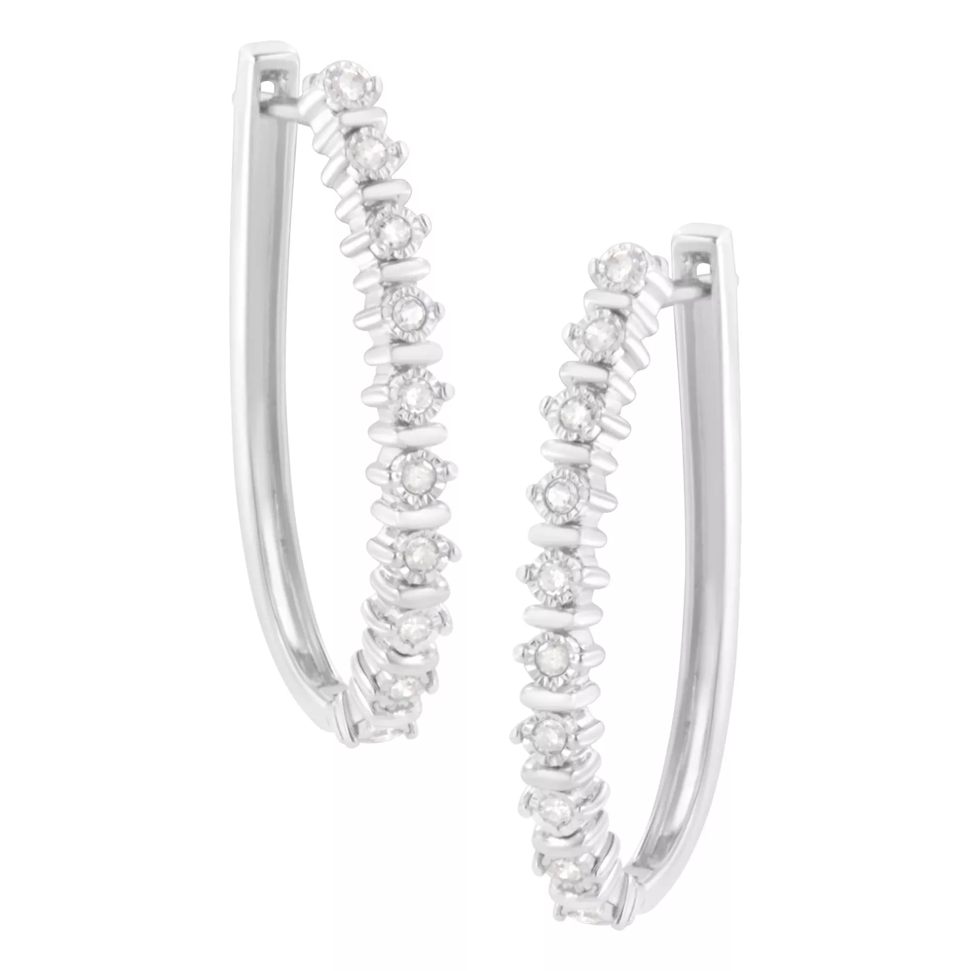 .925 Sterling Silver 1/4 cttw Miracle-Set Round-Cut Diamond Hoop Earring (I-J Color, I2-I3 Clarity)