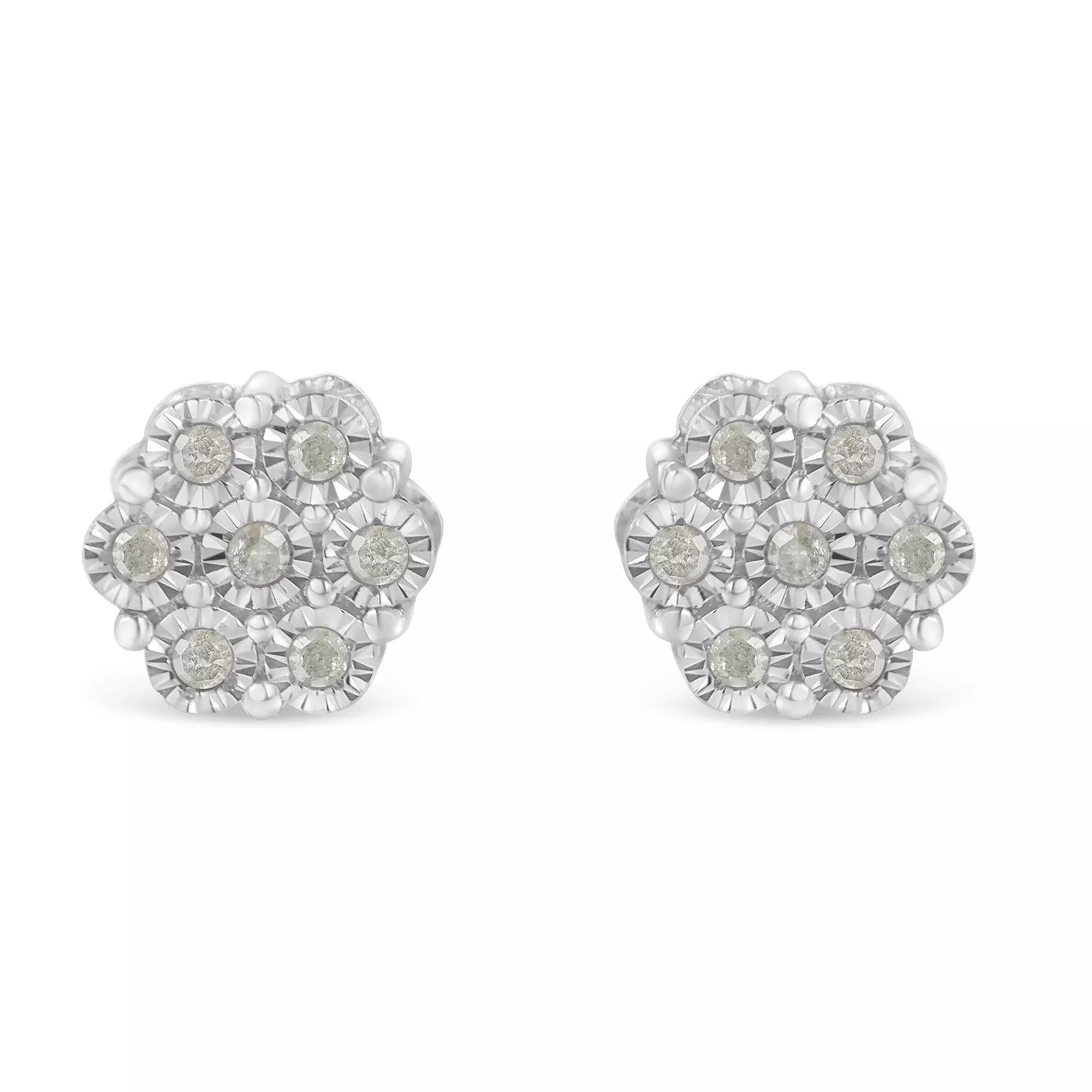 .925 Sterling Silver 1/4 Cttw Round-Cut Diamond Miracle-Set Floral Cluster Button Stud Earrings (I-J Color, I3 Clarity)