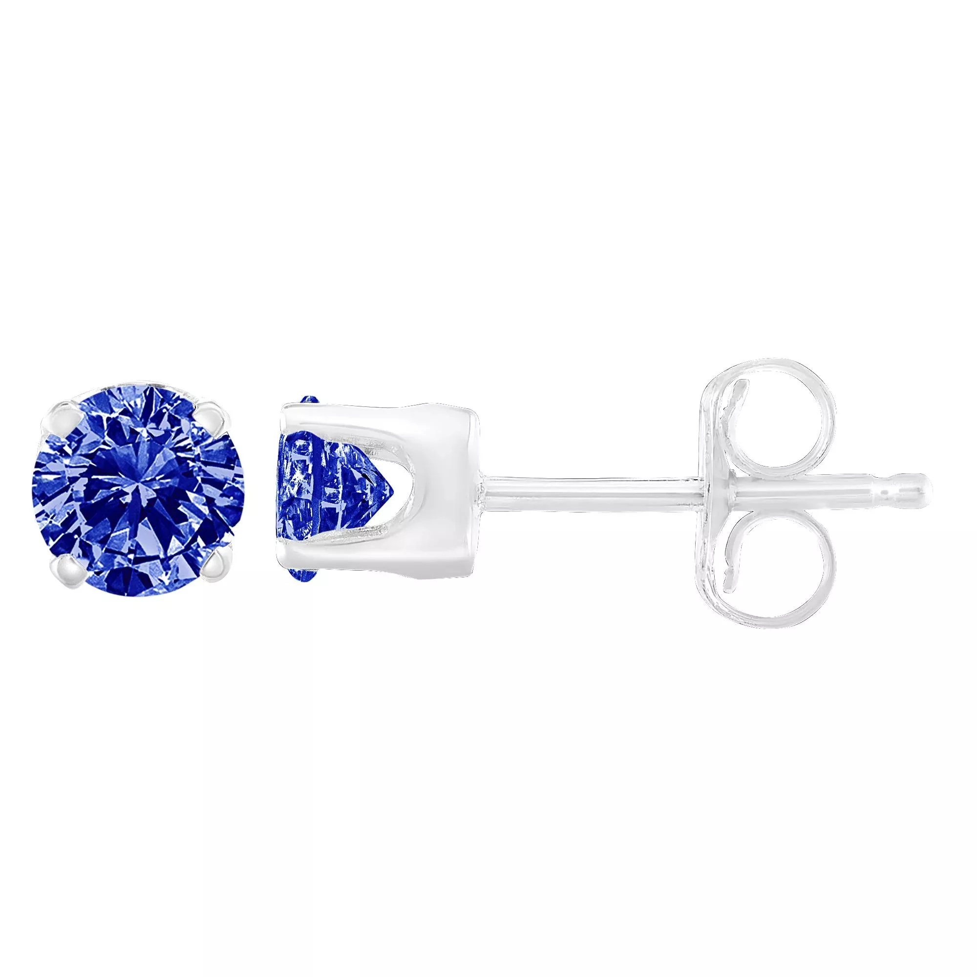 .925 Sterling Silver 1/5 Cttw Round Brilliant-Cut Blue Diamond Classic 4-Prong Stud Earrings (Fancy Color-Enhanced, I2-I3 Clarity)
