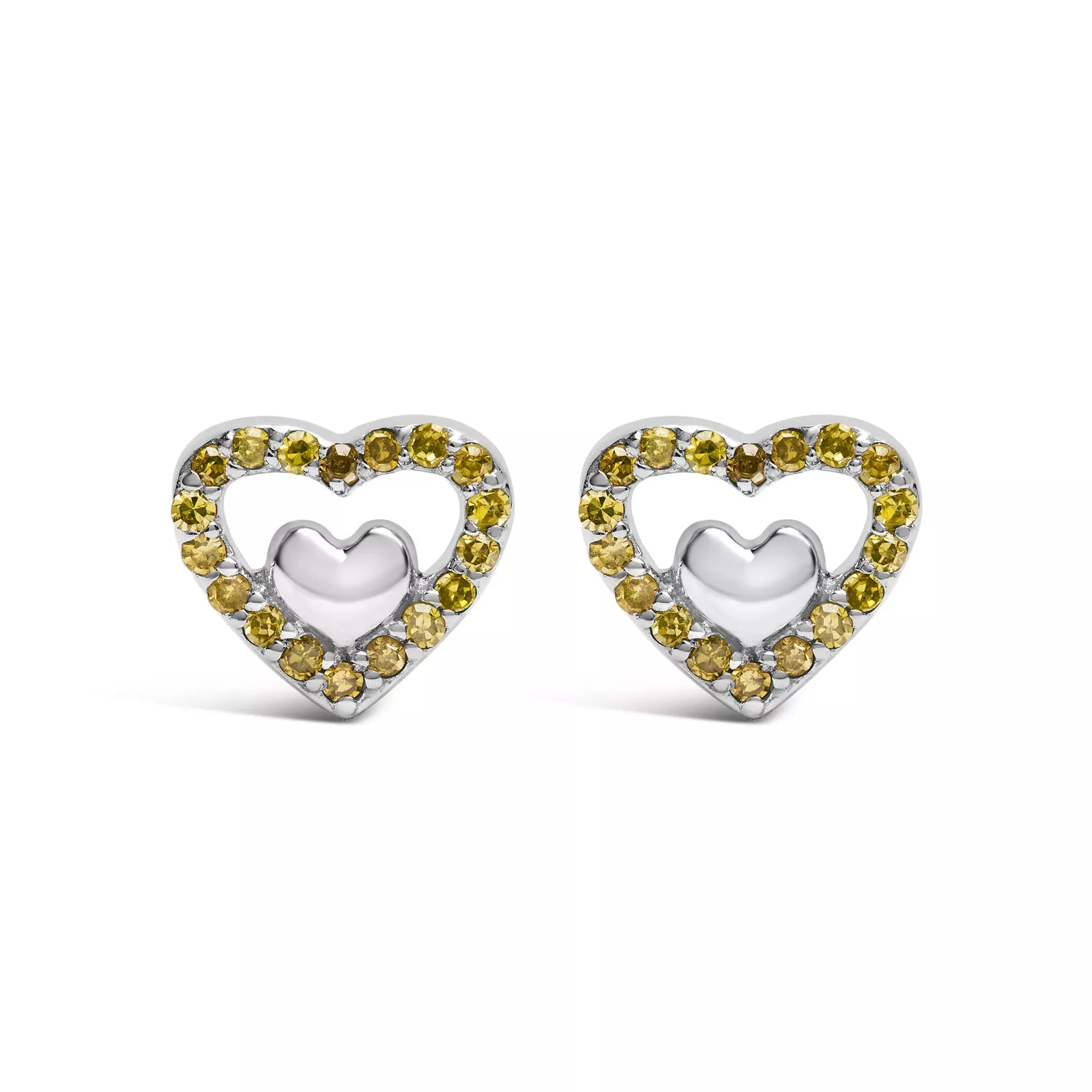 925 Sterling Silver 1/6 Cttw Diamond Open Double Heart Stud Earrings - Choice of Diamond Color