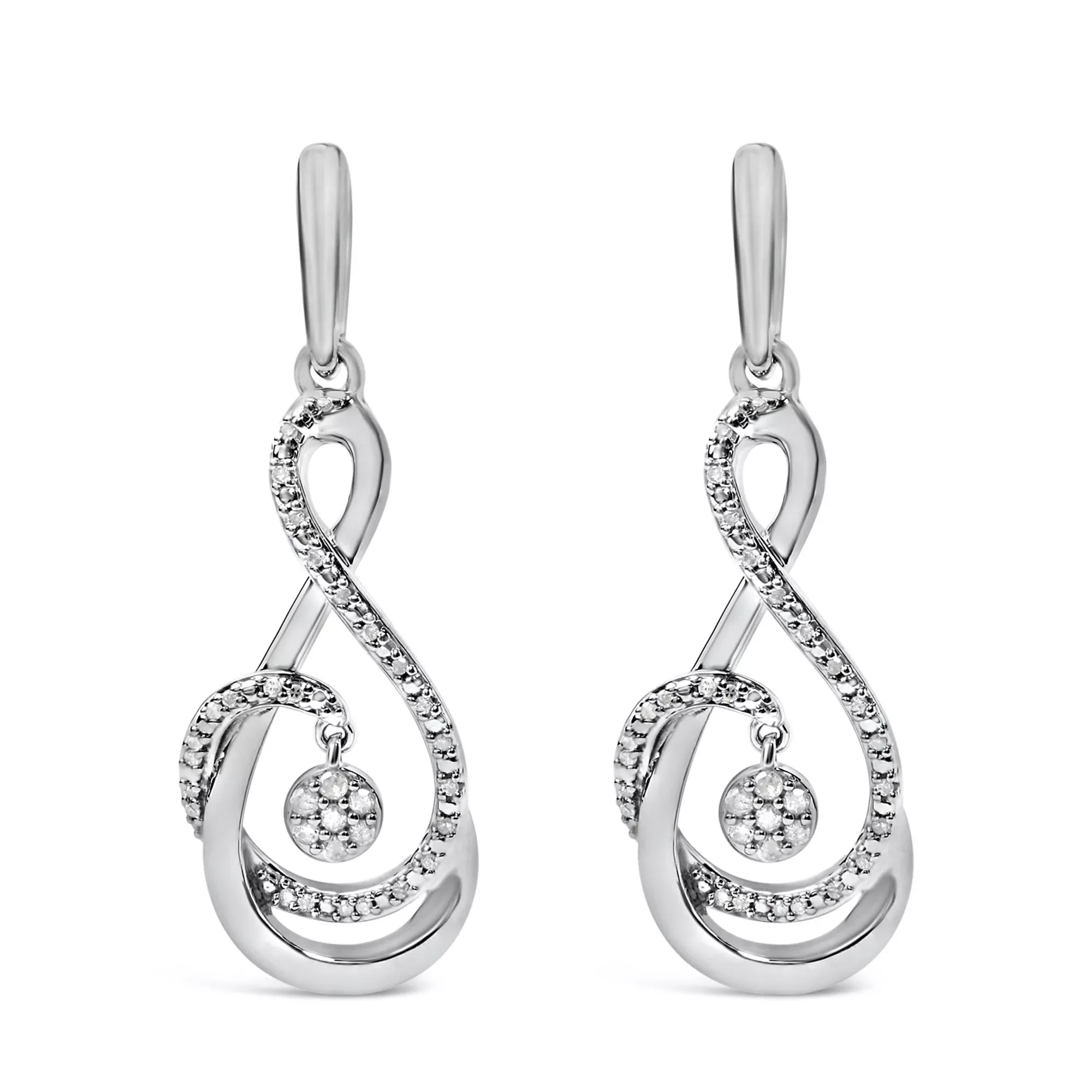 .925 Sterling Silver 1/6 Cttw Diamond Spiral Twist Drop and Dangle Earrings