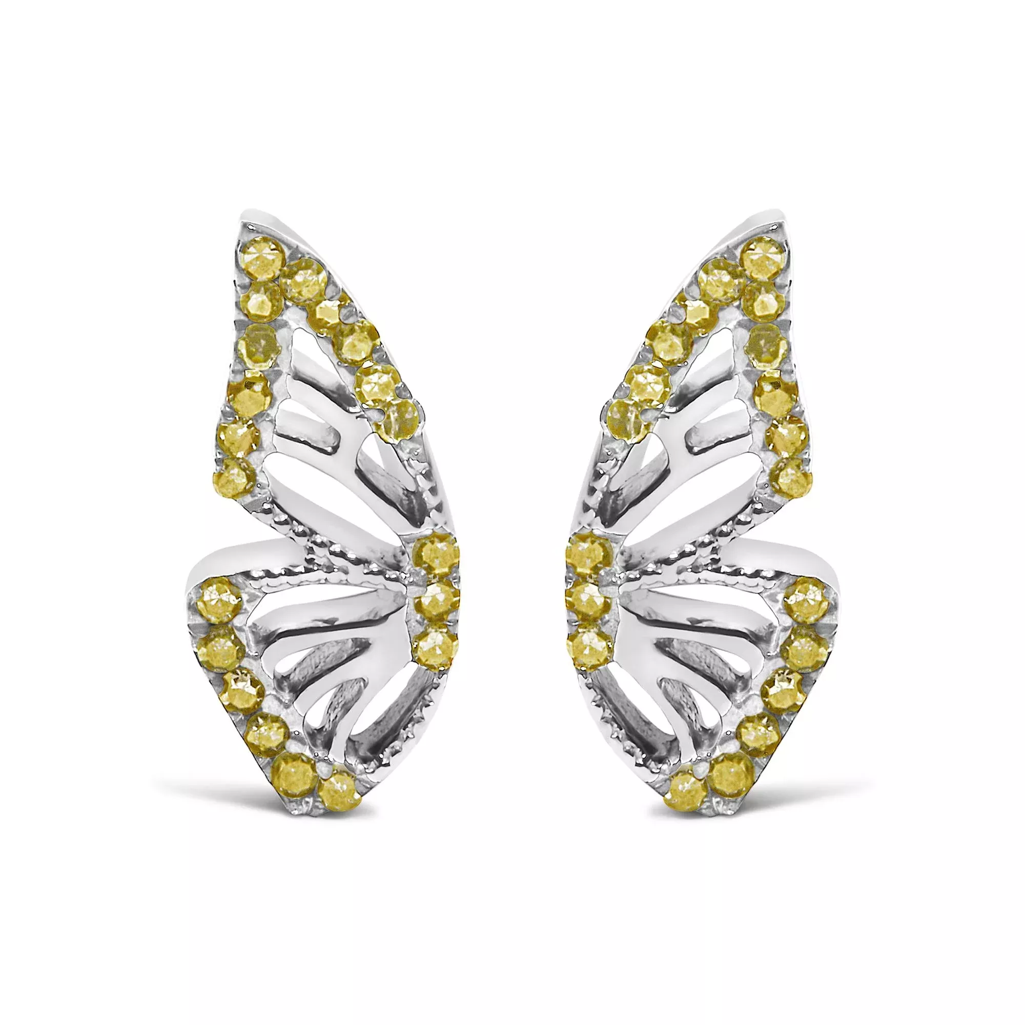 925 Sterling Silver 1/6ct TDWYellow Treated Diamond Butterfly Earrings