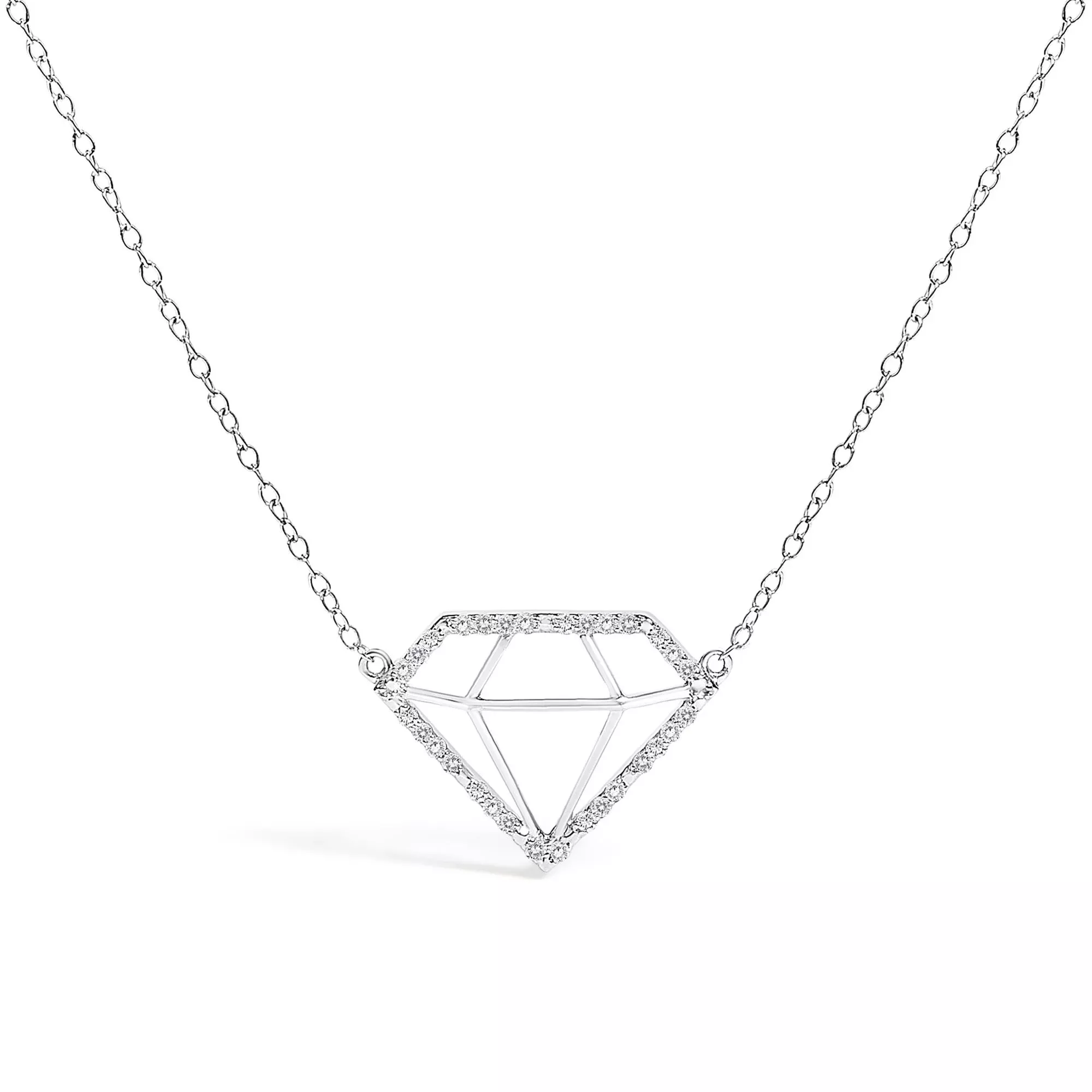 .925 Sterling Silver 1/7 Cttw Lab Grown Diamond Diamond Shaped Pendant Necklace - Size 18 Inches