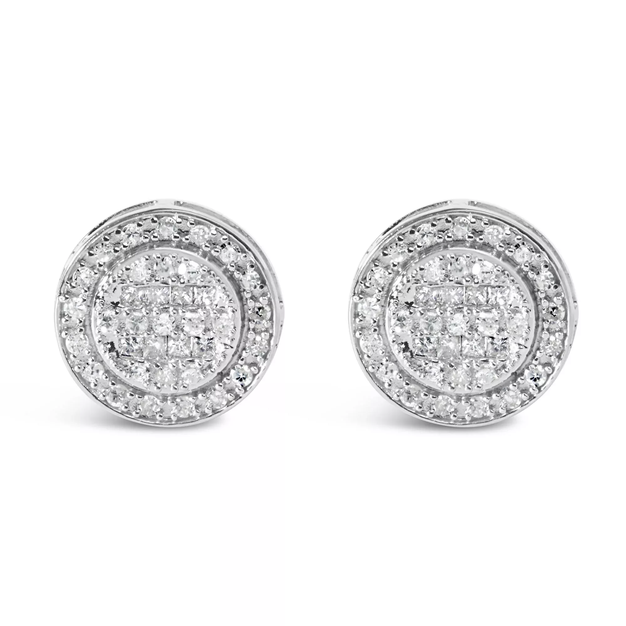 .925 Sterling Silver 3/4 Cttw Diamond Composite and Halo Stud Earrings (H-I Color, SI1-SI2 Clarity)