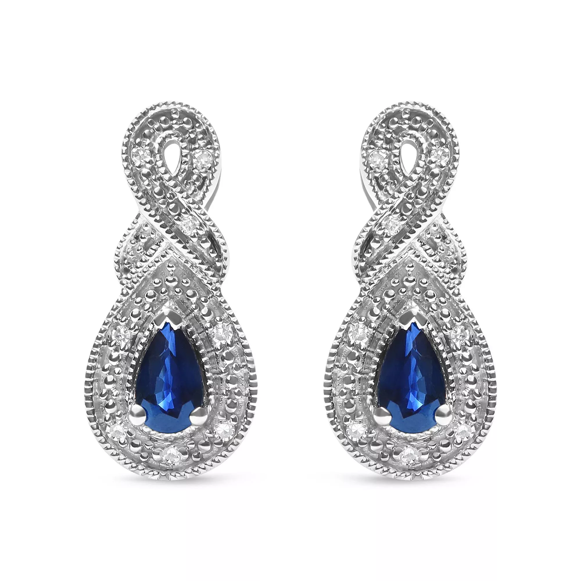 .925 Sterling Silver 4.5 x 3mm Pear Sapphire Gemstone and Diamond Accent Infinity Drop Stud Earrings (H-I Color, SI1-SI2 Clarity)