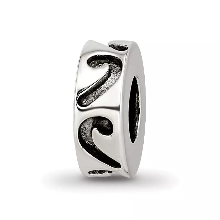 925 Sterling Silver Antiqued Stopper Bead with Solid Cast Design