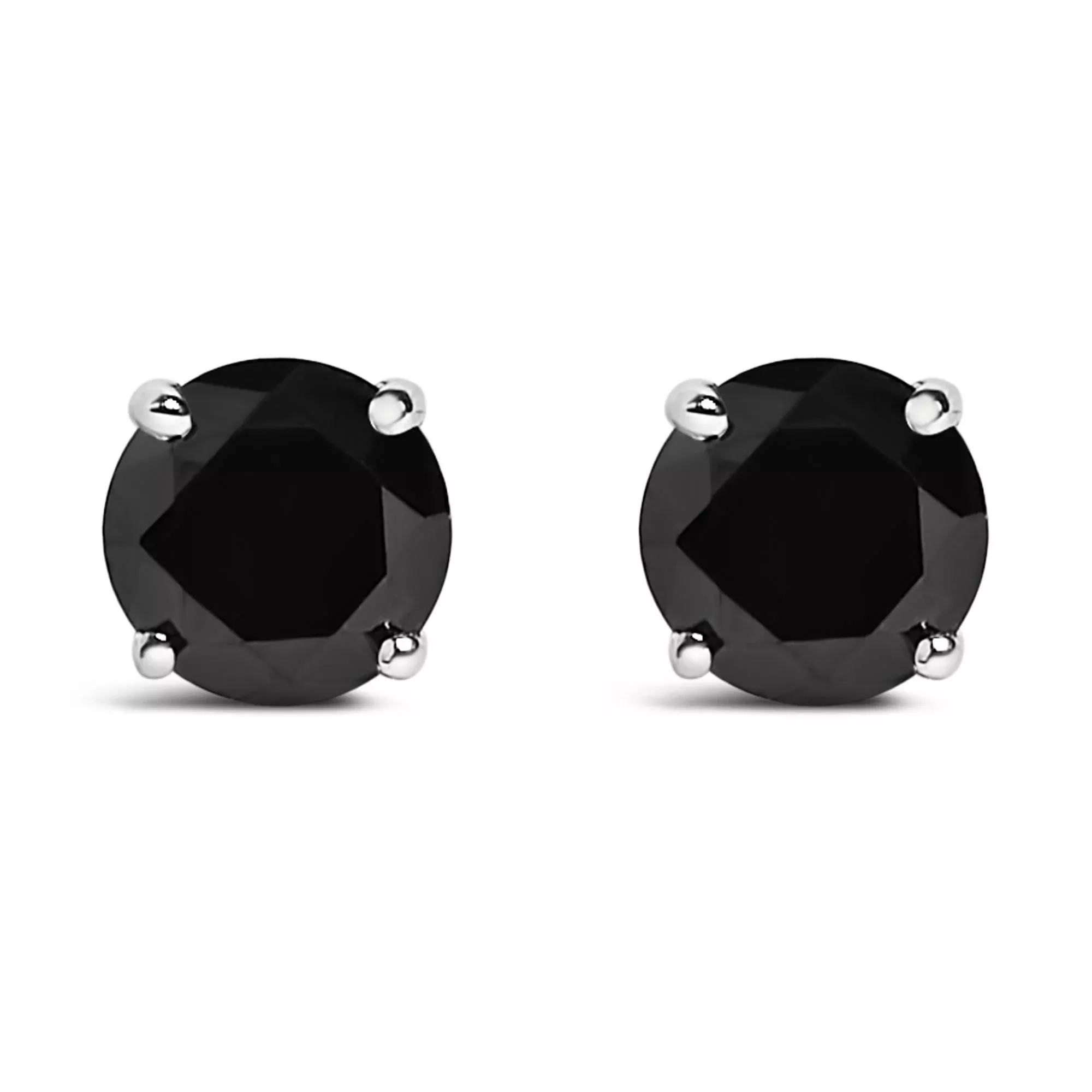.925 Sterling Silver Black Diamond Solitaire Stud Earrings