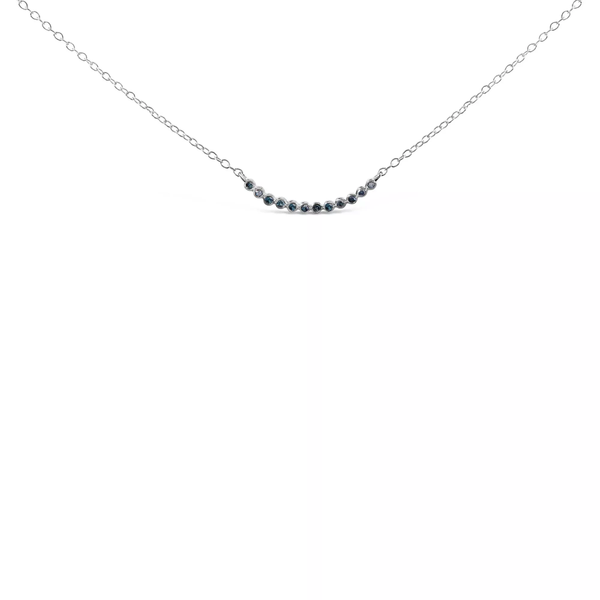 .925 Sterling Silver Blue Diamond Accent Curved Bar Necklace- 18"