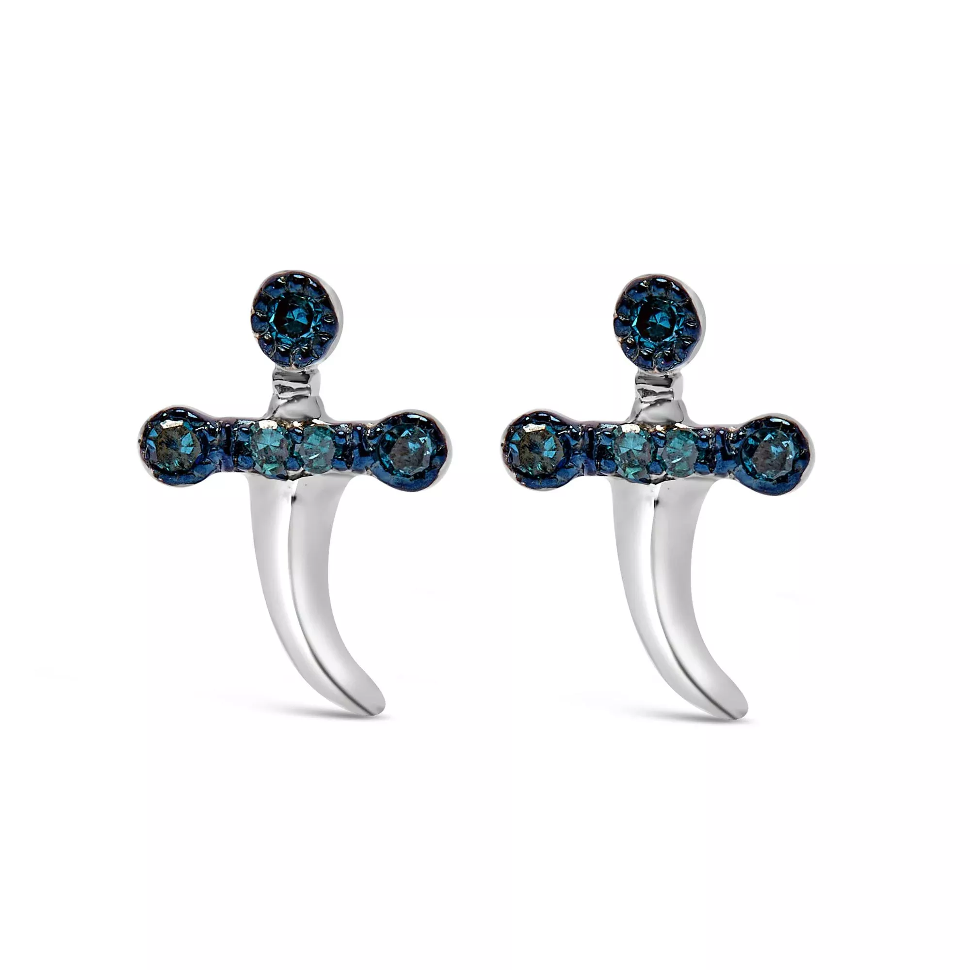 .925 Sterling Silver Blue Diamond Accent Knife Earrings (Blue Color, SI1-SI2 Clarity)