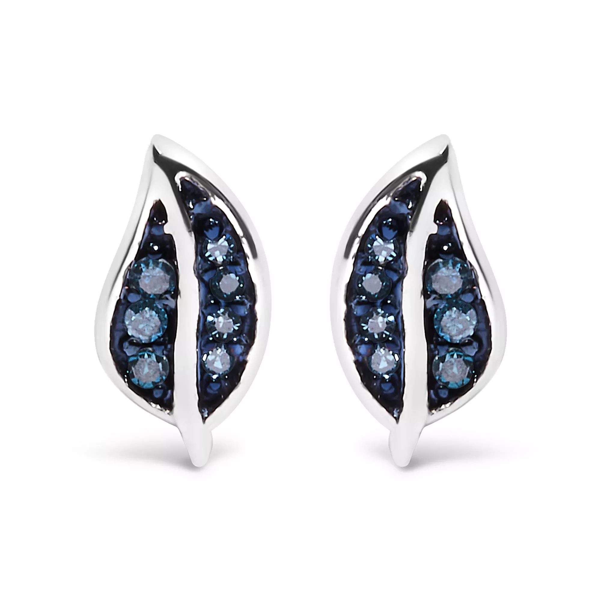 .925 Sterling Silver Blue Diamond Accent Leaf Stud Earrings