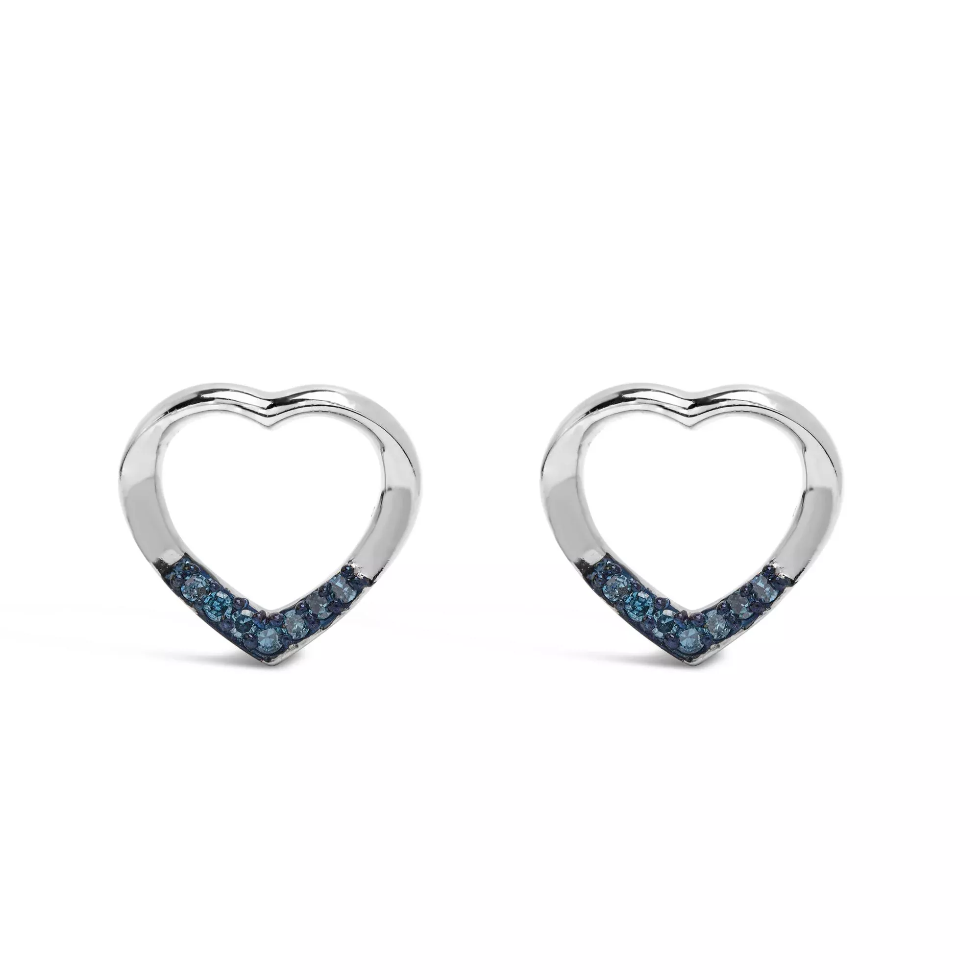 .925 Sterling Silver Blue Diamond Accent Open Heart Stud Earrings (Blue Color, SI1-SI2 Clarity)