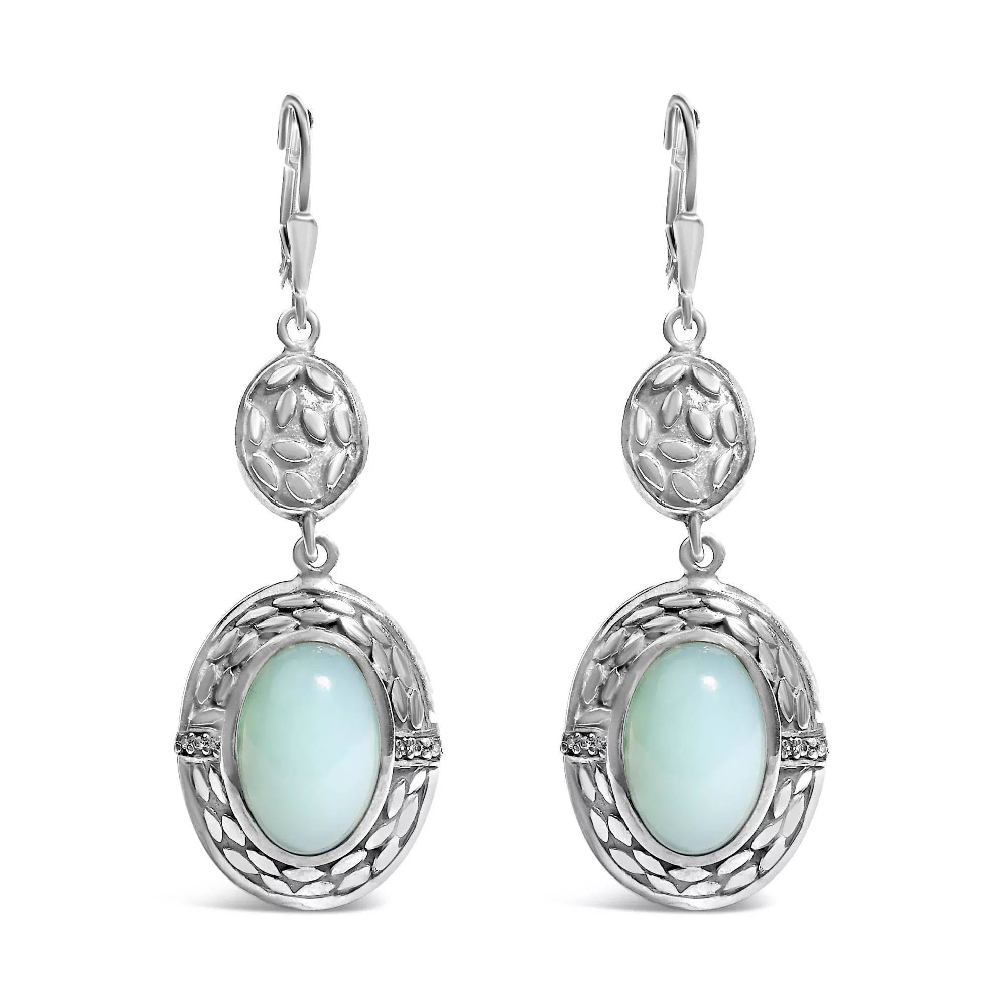 .925 Sterling Silver Chalcedony Diamond Accent Drop and Dangle Earring (K-L Color, I1-I2 Clarity)