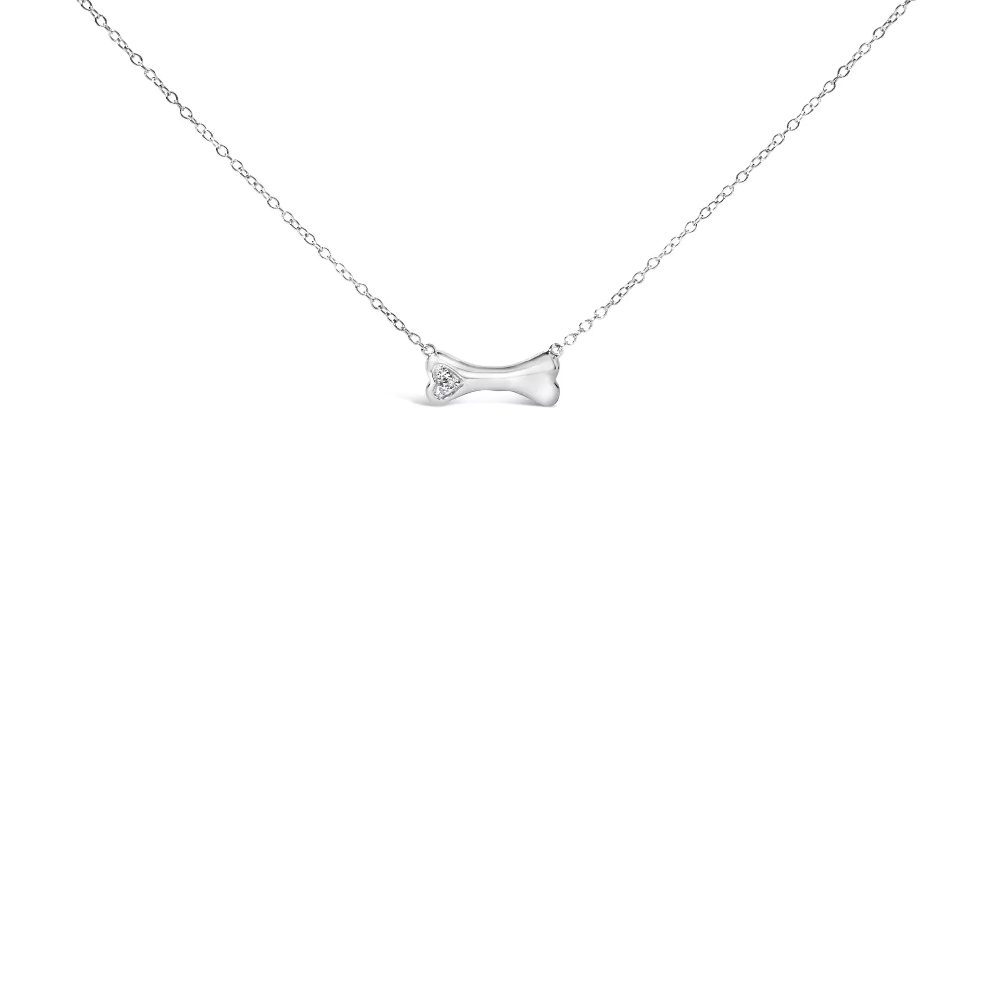 .925 Sterling Silver Diamond Accent Dog Bone Charm 18" Pendant Necklace (I-J Color, I2-I3 Clarity)