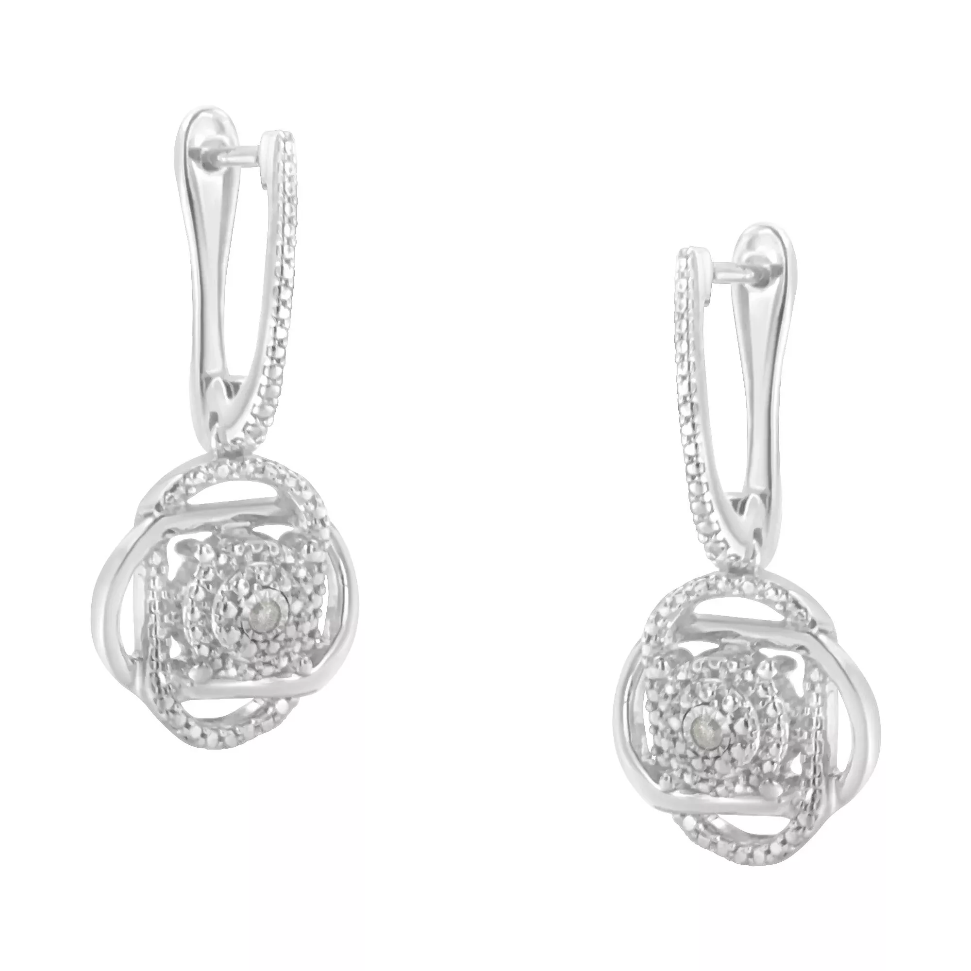 .925 Sterling-Silver Diamond Accent Floral Cluster Drop and Dangle Stud Earring (I-J Color, I3 Clarity)