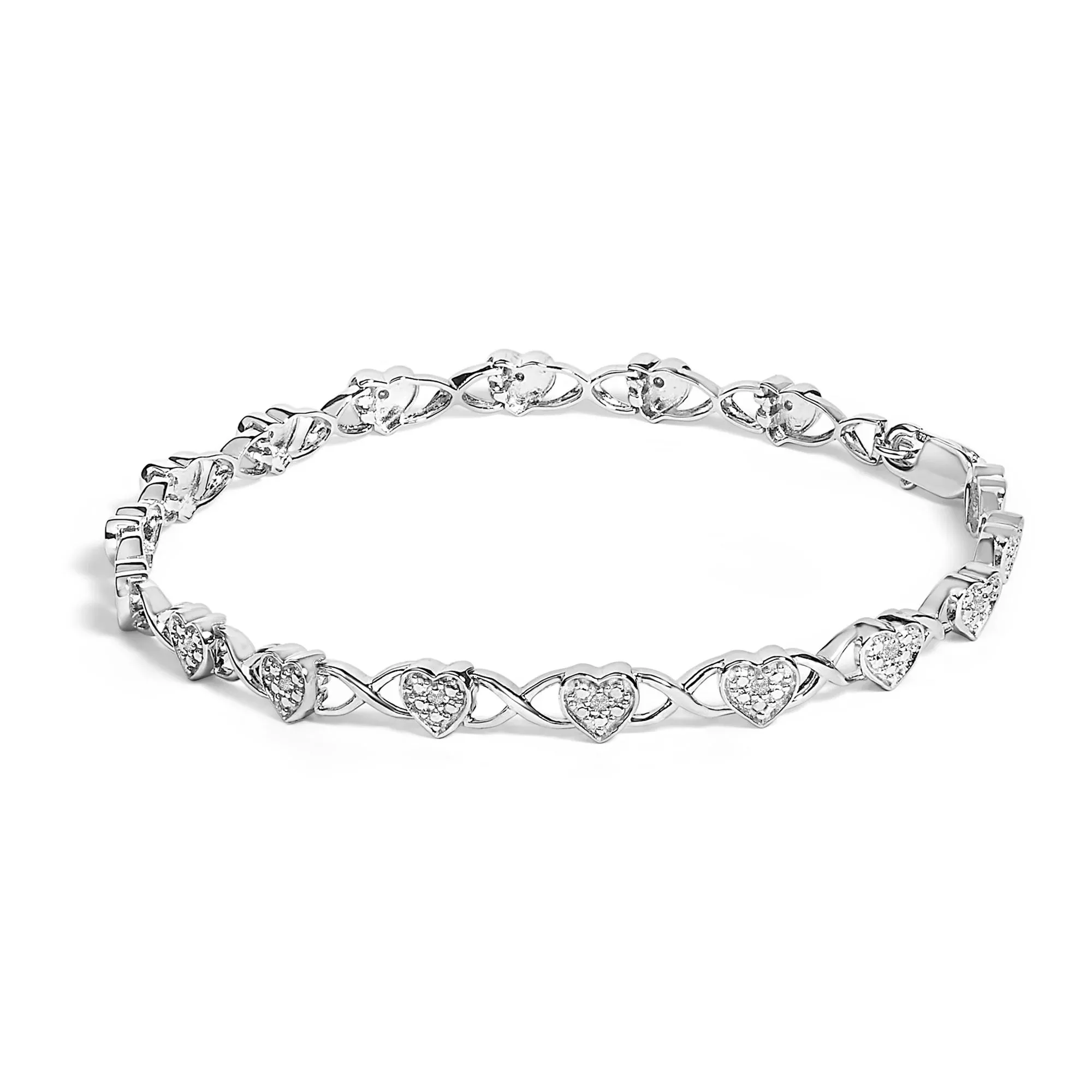 .925 Sterling Silver Diamond Accent Heart Link Bracelet (I-J Color, I3 Clarity) - 7.25"