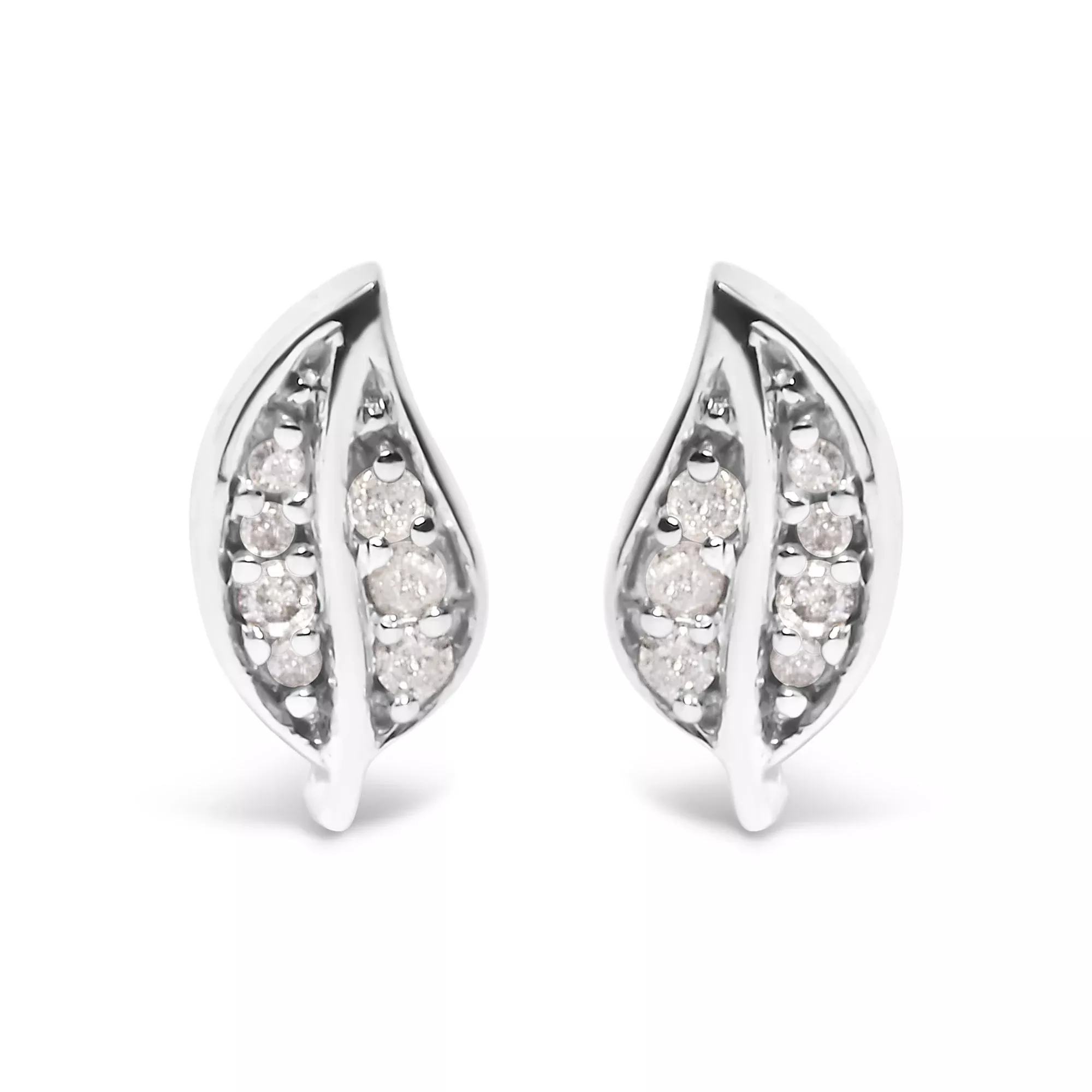 .925 Sterling Silver Diamond Accent Leaf Stud Earrings