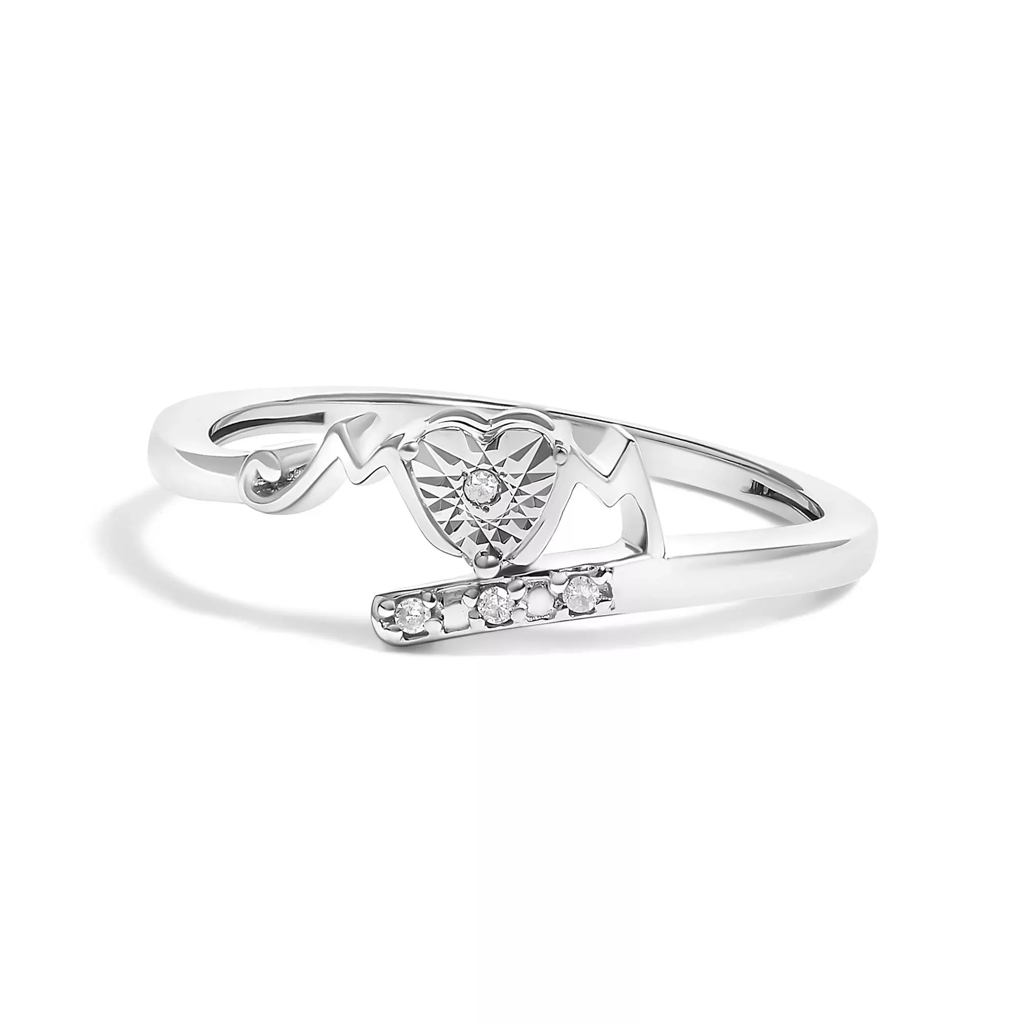 .925 Sterling Silver Diamond Accent "MOM" Heart Ring (J-K Color, I2-I3 Clarity)