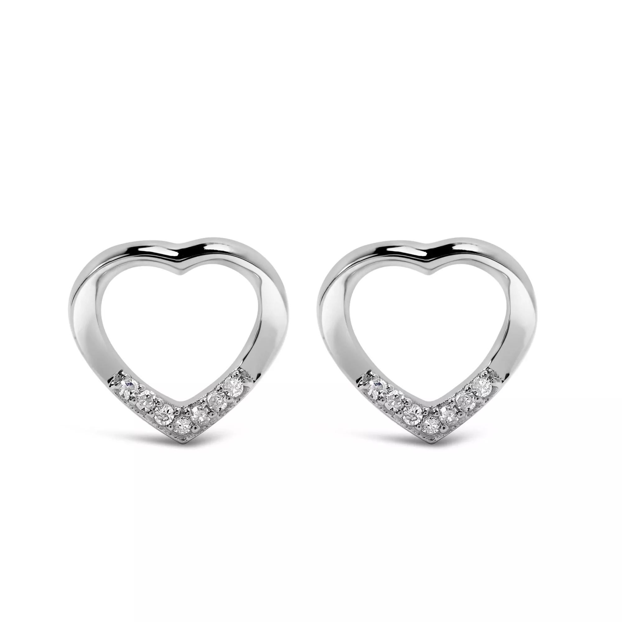 .925 Sterling Silver Diamond Accent Open Heart Stud Earrings (H-I Color, I2-I3 Clarity)