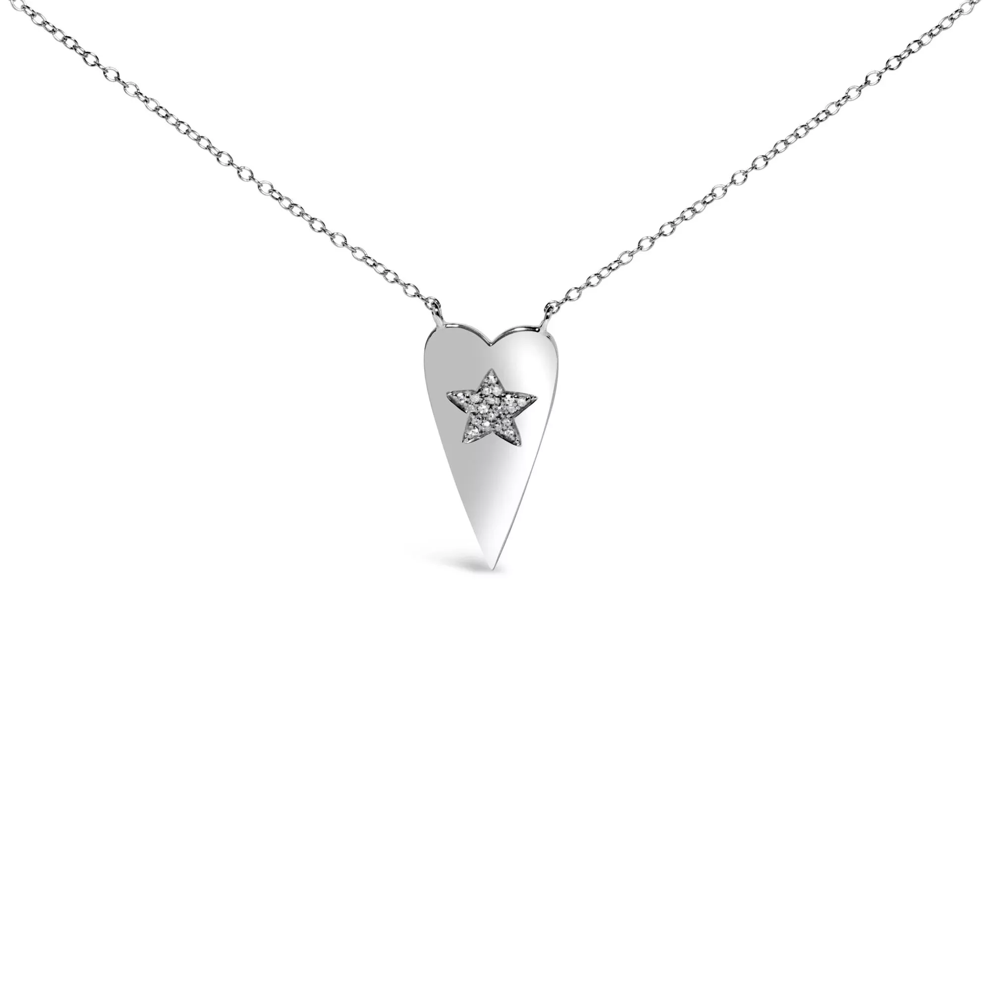 .925 Sterling Silver Diamond Heart with Star Pendant Necklace
