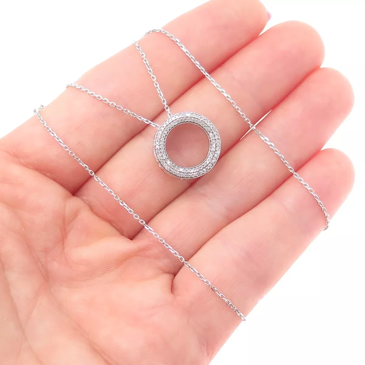 925 Sterling Silver Italy Real Diamond Circle of Life Cable Chain Necklace 16