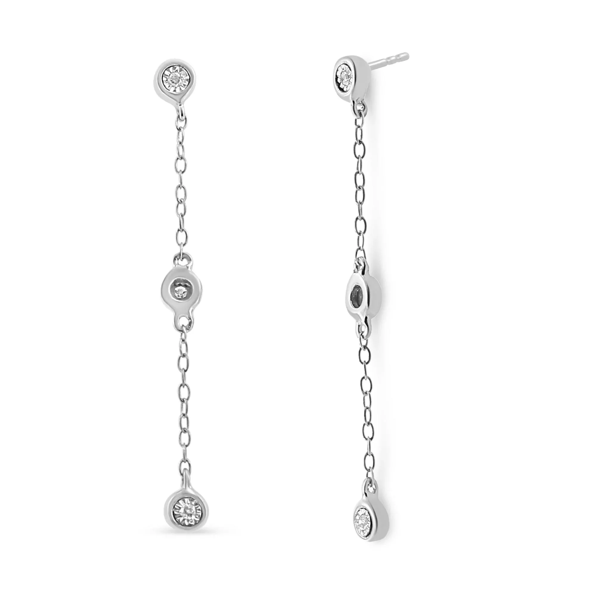 .925 Sterling Silver Miracle Set Diamond Accent 3-Stone Drop and Dangle Earring (I-J Color, I3 Clarity)