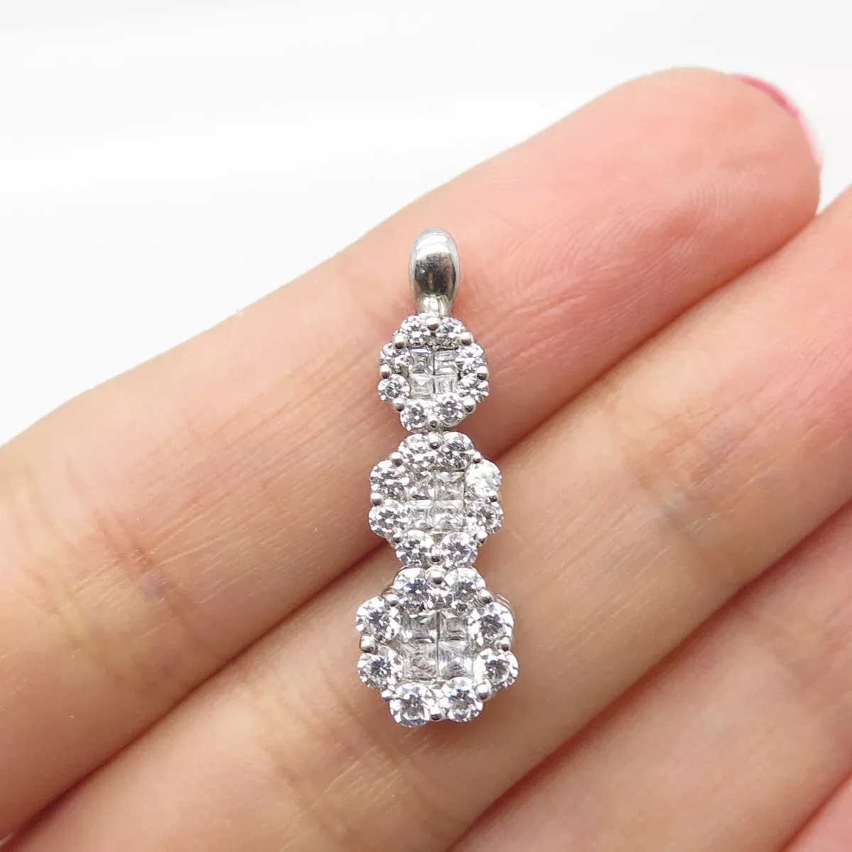 925 Sterling Silver Pave C Z Wand Pendant
