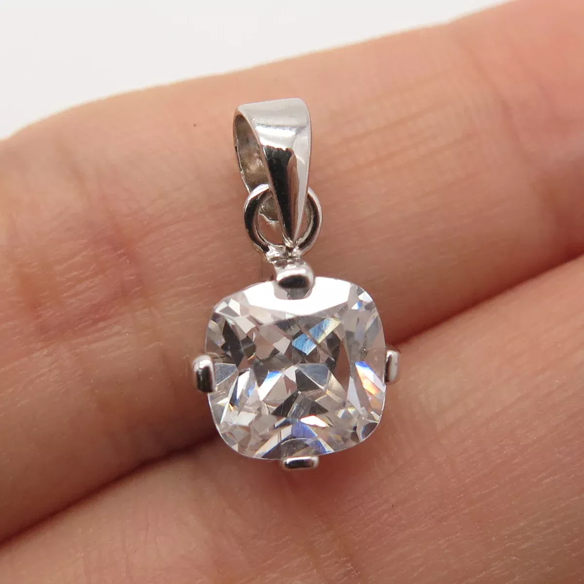 925 Sterling Silver Princess-Cut C Z Pendant