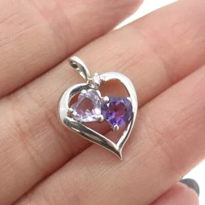 925 Sterling Silver Purple & Lavander-Color C Z Heart Pendant