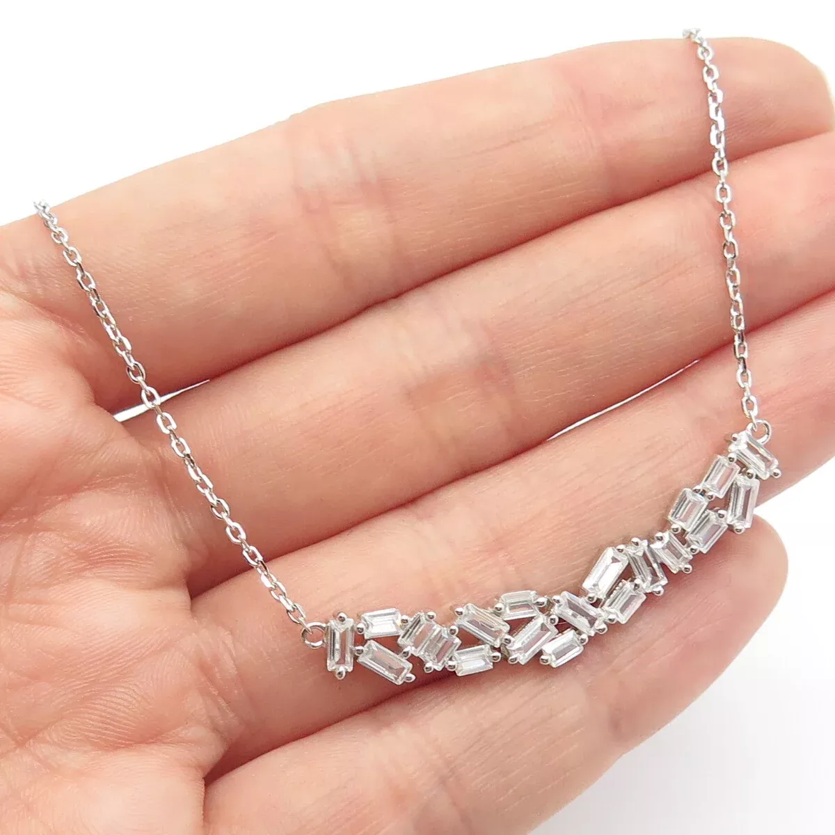 925 Sterling Silver Radiant-Cut C Z Rolo Chain Necklace 16