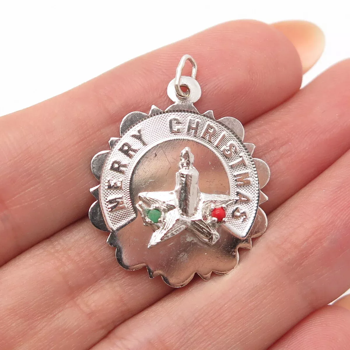 925 Sterling Silver Real Coral & Emerald Gem