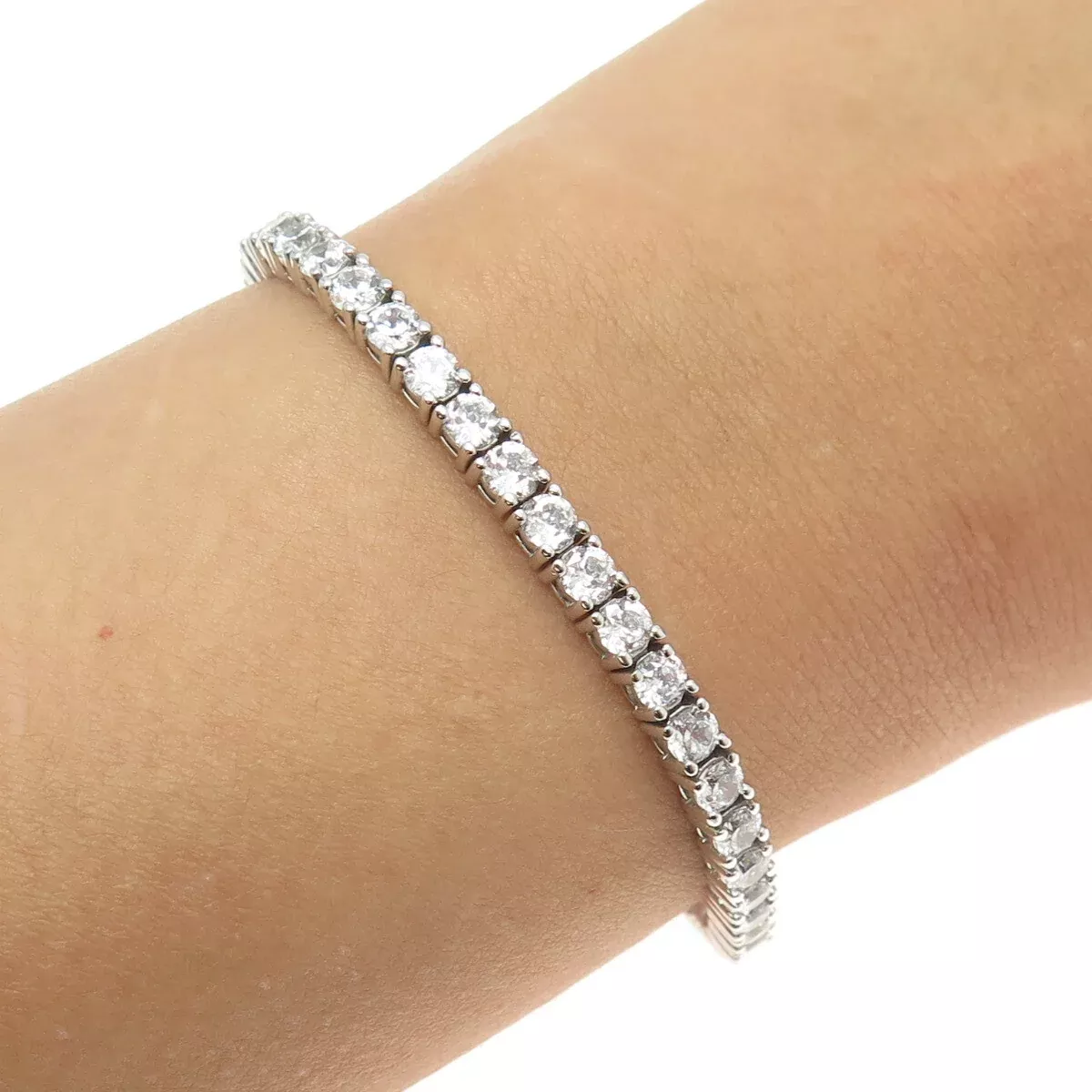925 Sterling Silver Round-Cut C Z Tennis Link Bracelet 7.75
