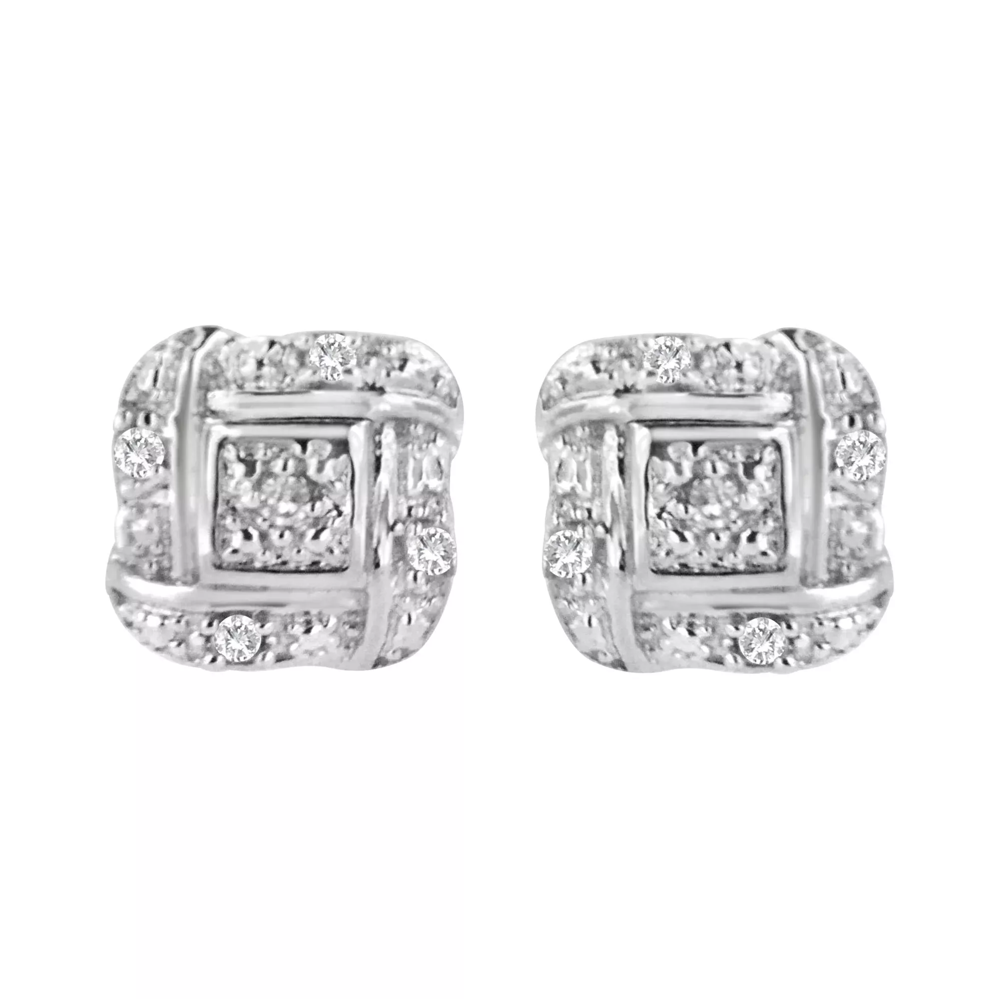 .925 Sterling Silver Round-Cut Diamond Accent Swirl Square Knot Stud Earrings (H-I Color, I2-I3 Clarity)