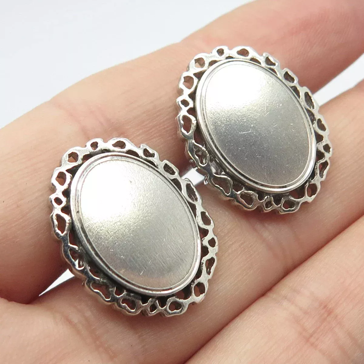 925 Sterling Silver Vintage Anson Oval Frame Cufflinks