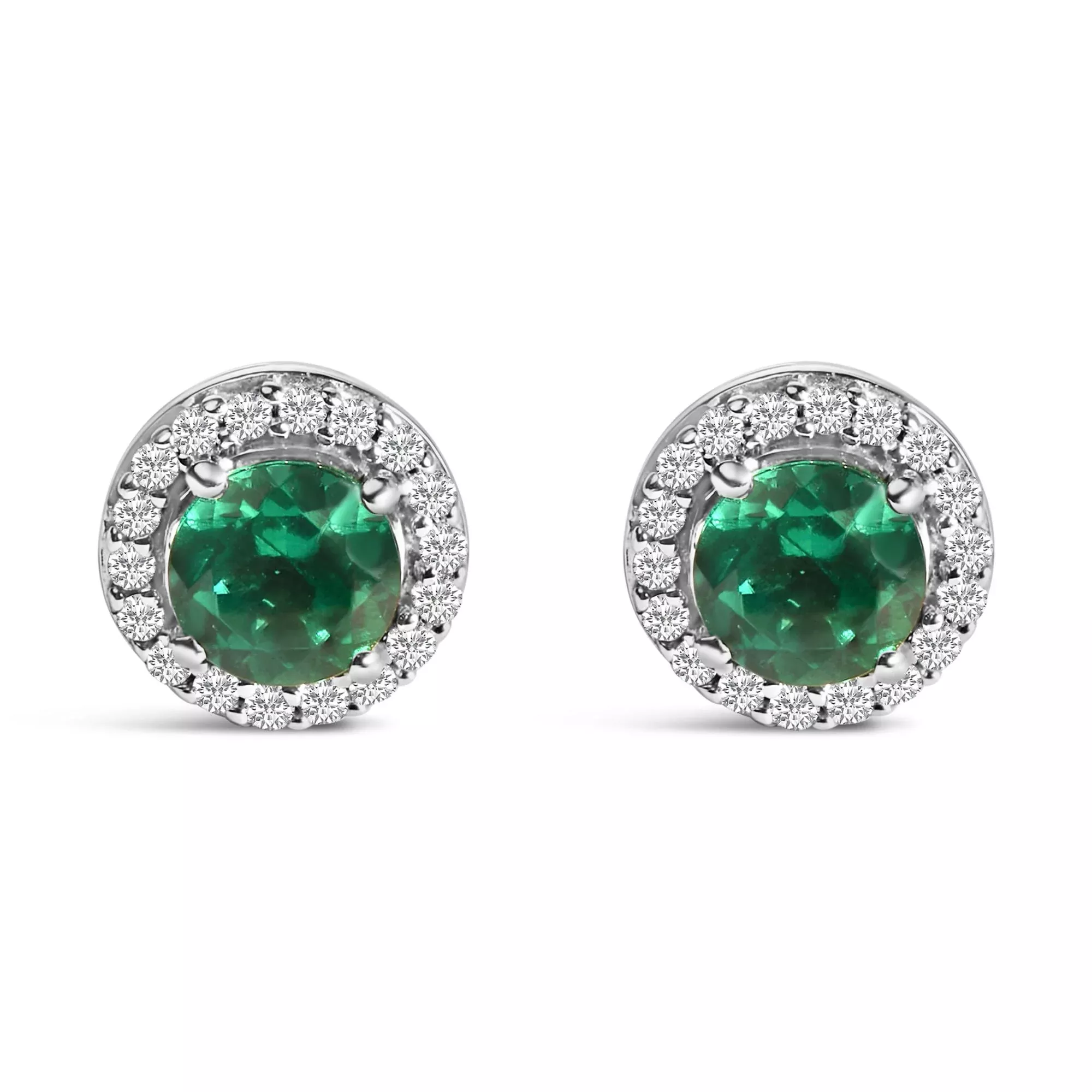 .925 Sterling Silver with Created GreenEmerald and White Sapphire Halo Stud Earring