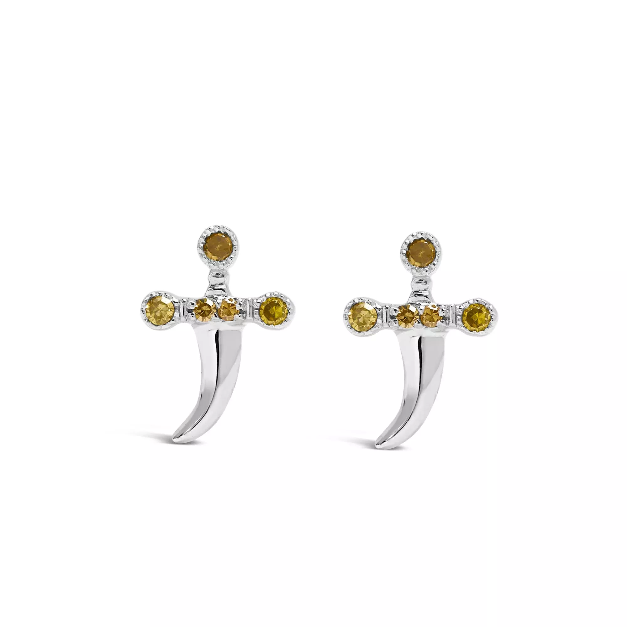 .925 Sterling Silver Yellow Diamond Accent Knife Earrings (Yellow Color, SI1-SI2 Clarity)