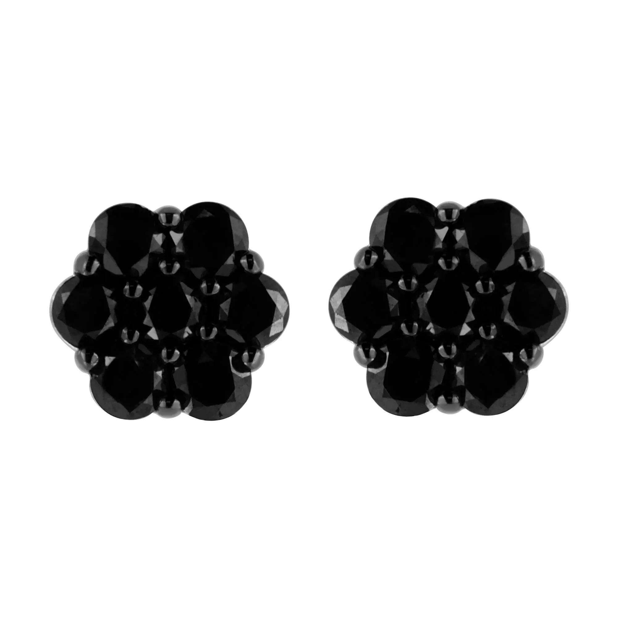 .925 Sterling SilverProng Set Round-Cut Treated Colored Diamond Floral Cluster Stud Earring - Choice of Diamond Colors and Total Weights