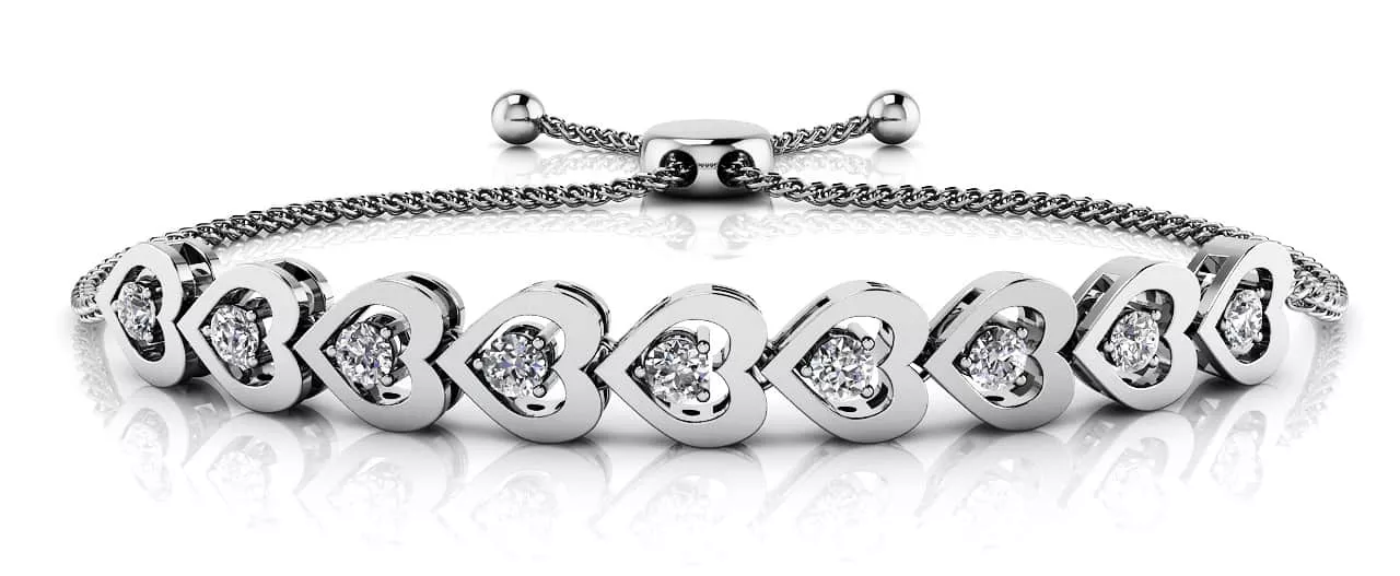 Adjustable Diamond Heart Link Bracelet 0.54 Carat Total Weight