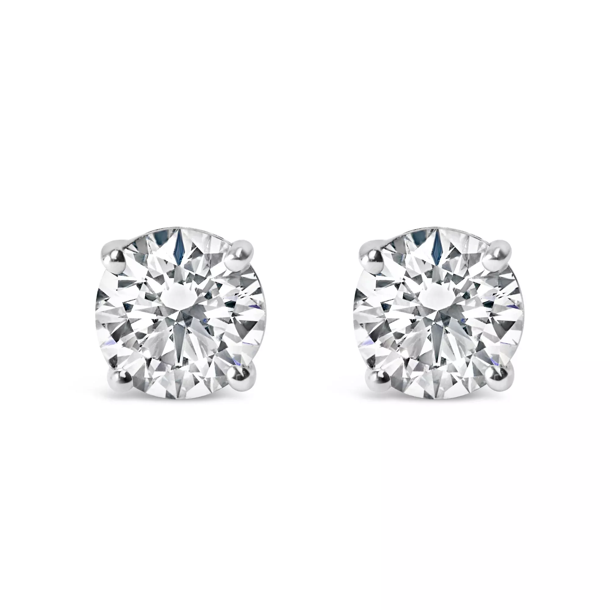 AGS Certified 14K White Gold 1.0 Cttw 4-Prong Set Brilliant Round-Cut Solitaire Diamond Push Back Stud Earrings (E-F Color, SI2-I1 Clarity)