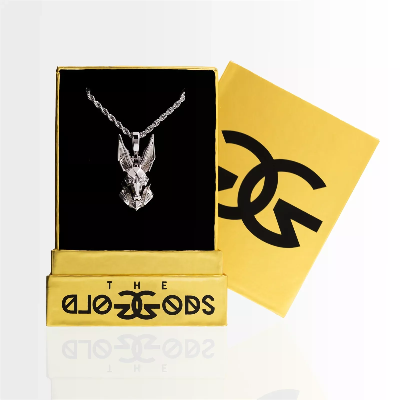 Anubis Necklace Pendant & Rope Chain White Gold