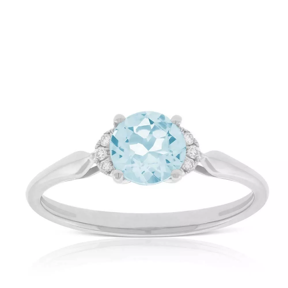 Aquamarine & Diamond Ring 14K